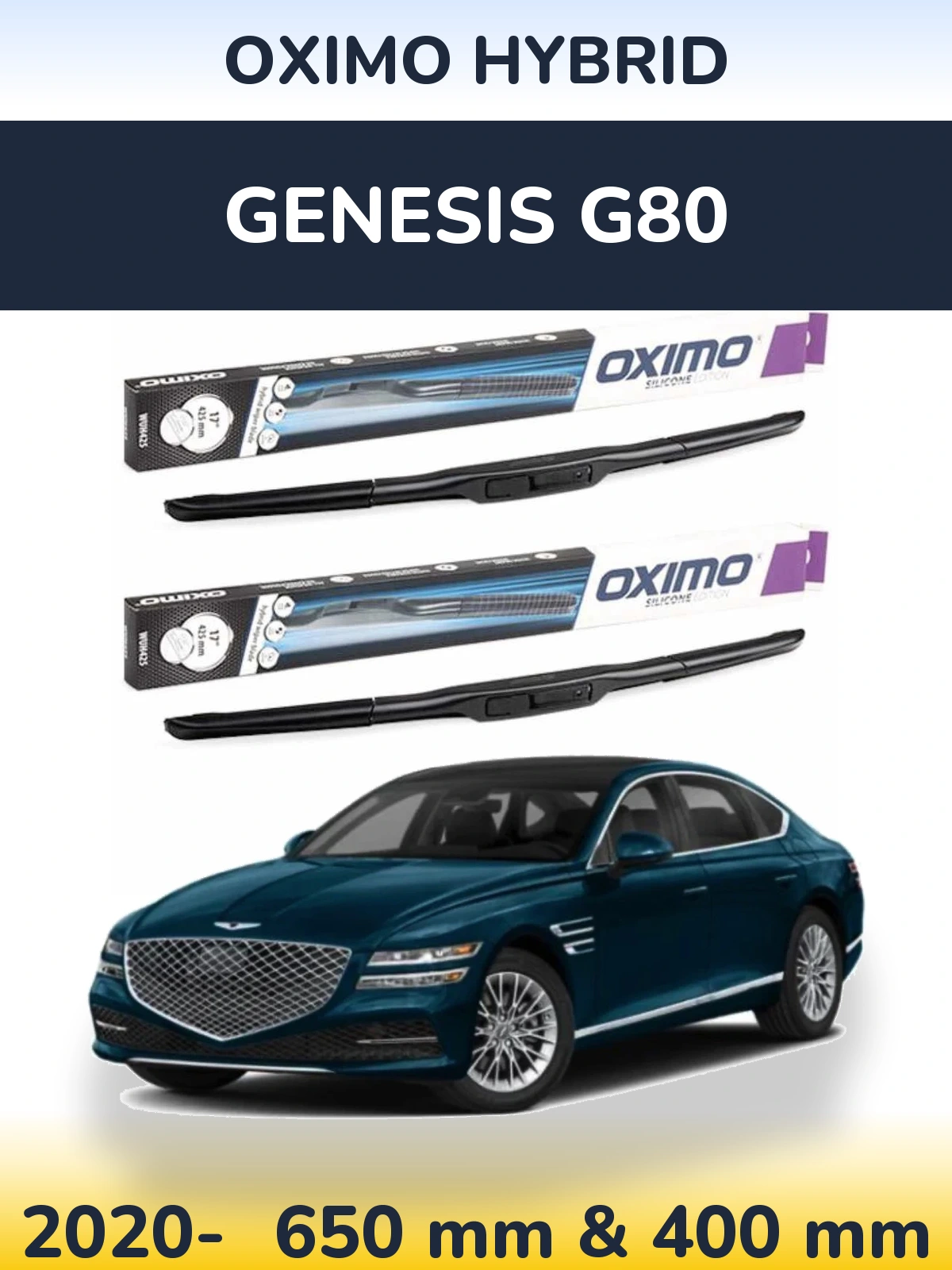Komplet przednich wycieraczek Oximo Hybrid 650 & 400 mm do Genesis G80 2020-2026