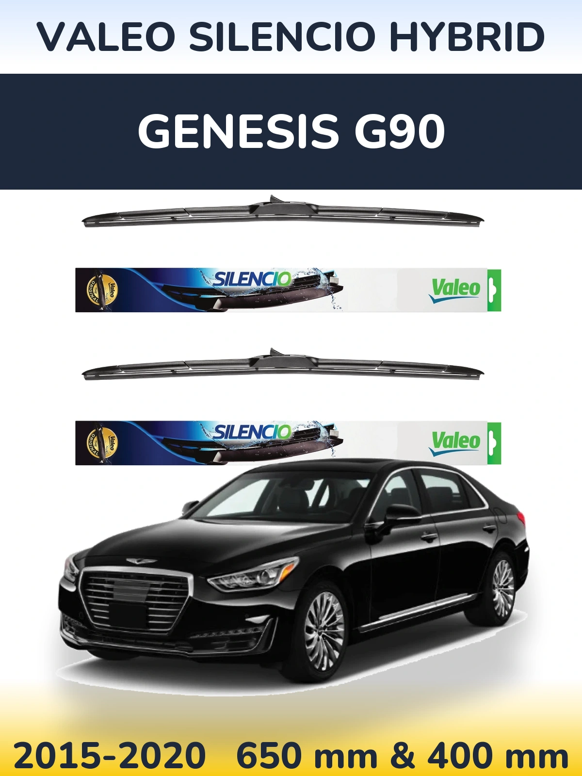Front wiper blade set Valeo Silencio Hybrid 650 & 400 мм for Genesis G90 2015-2020