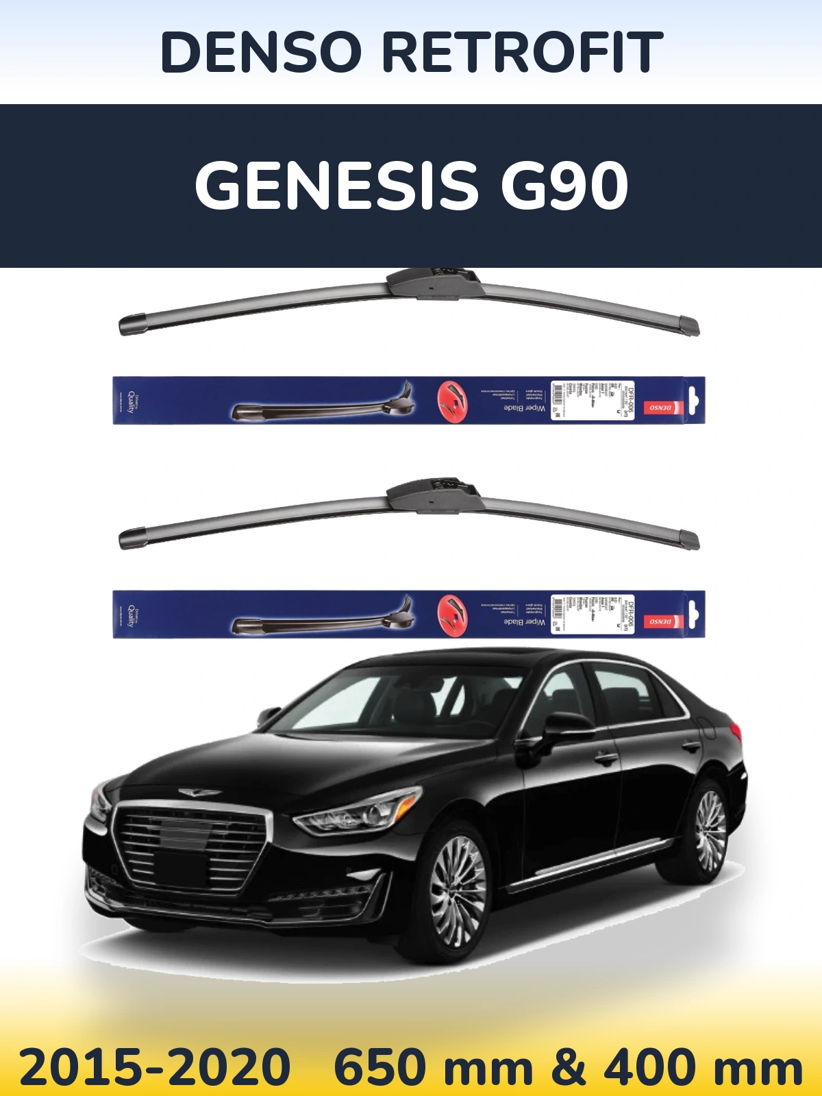 Front wiper blade set Denso Retrofit 650 & 400 mm for Genesis G90 2015-2020