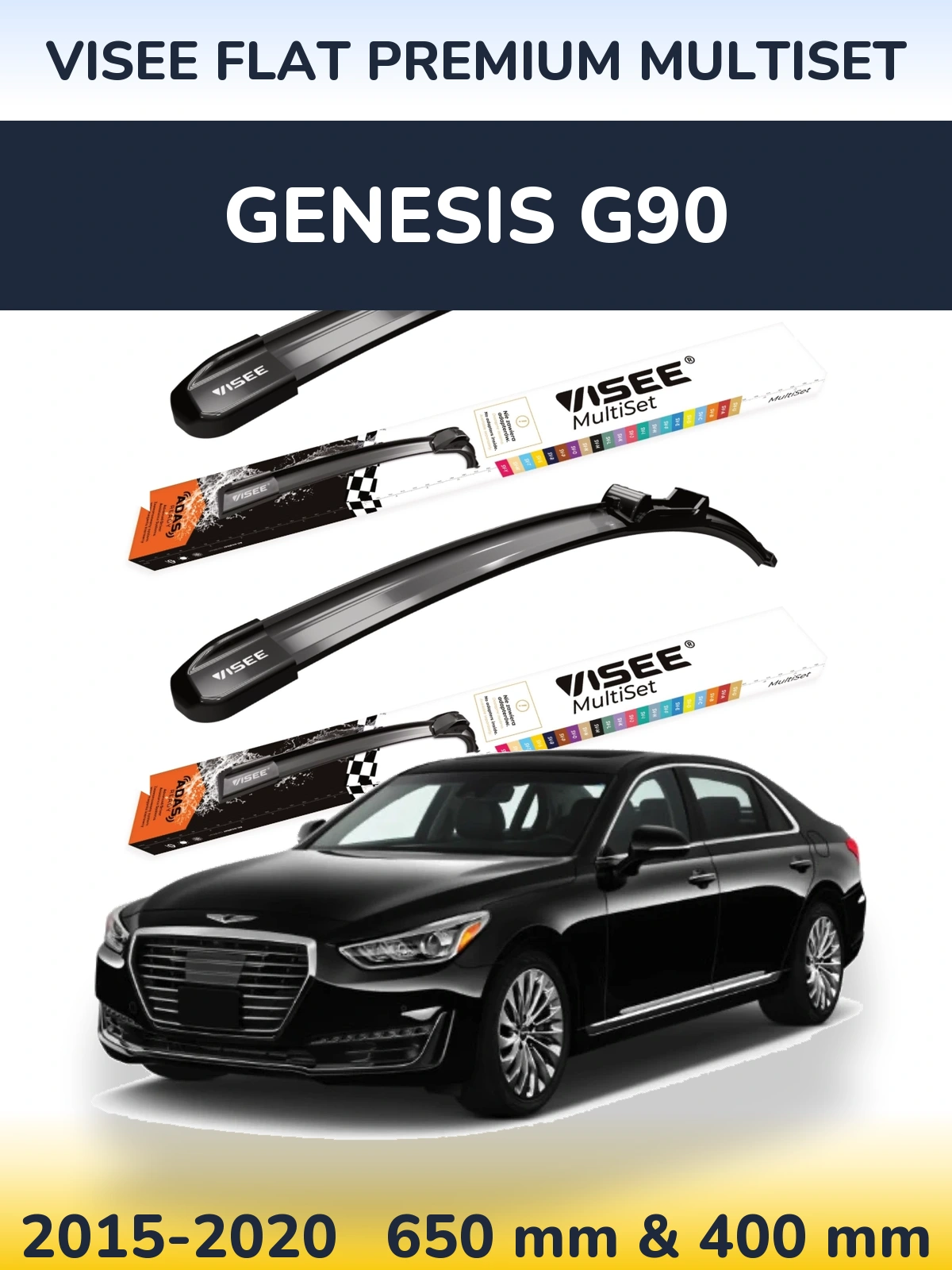 Front wiper blade set VISEE FLAT PREMIUM MultiSet 650 & 400 mm for Genesis G90 2015-2020