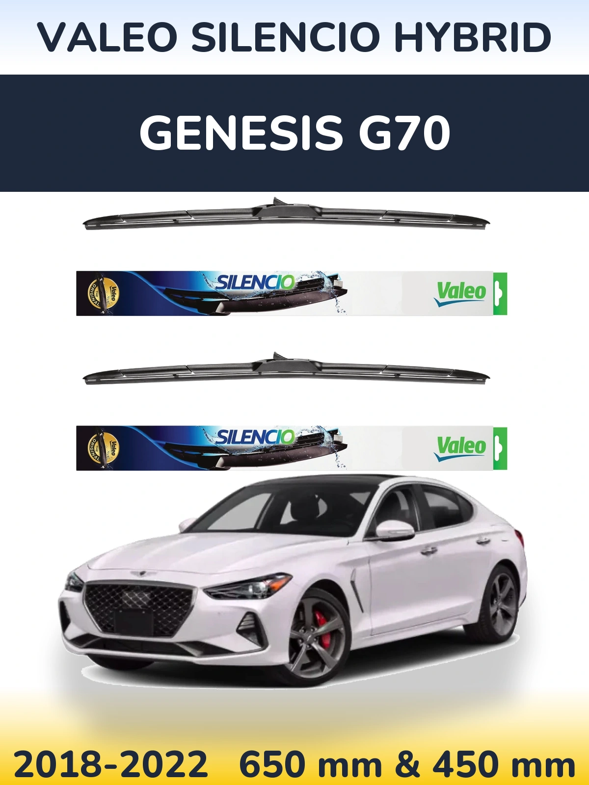 Комплект передних дворников Valeo Silencio Hybrid 650 & 450 мм для Genesis G70 2018-2022