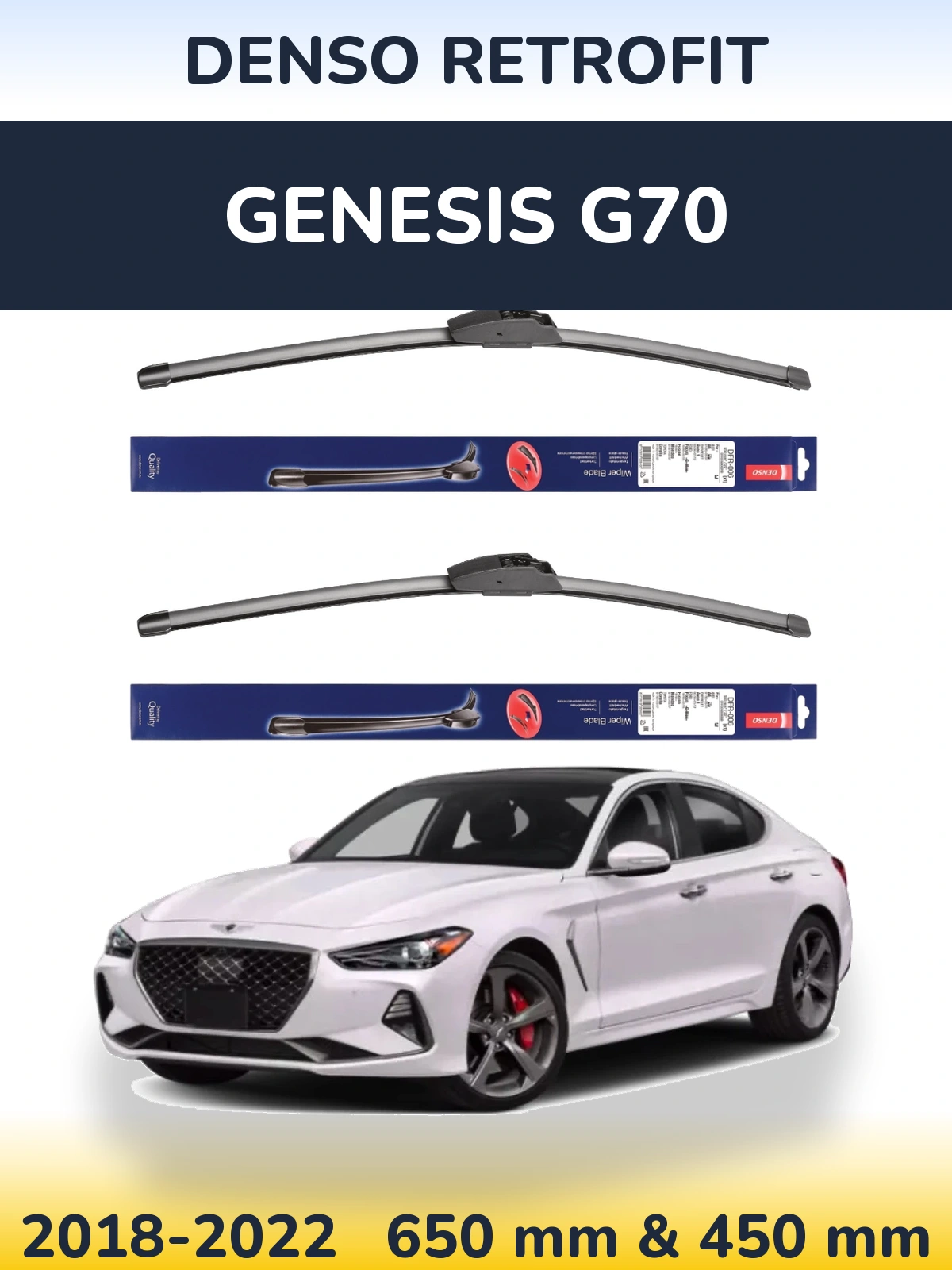 Front wiper blade set Denso Retrofit 650 & 450 мм for Genesis G70 2018-2022