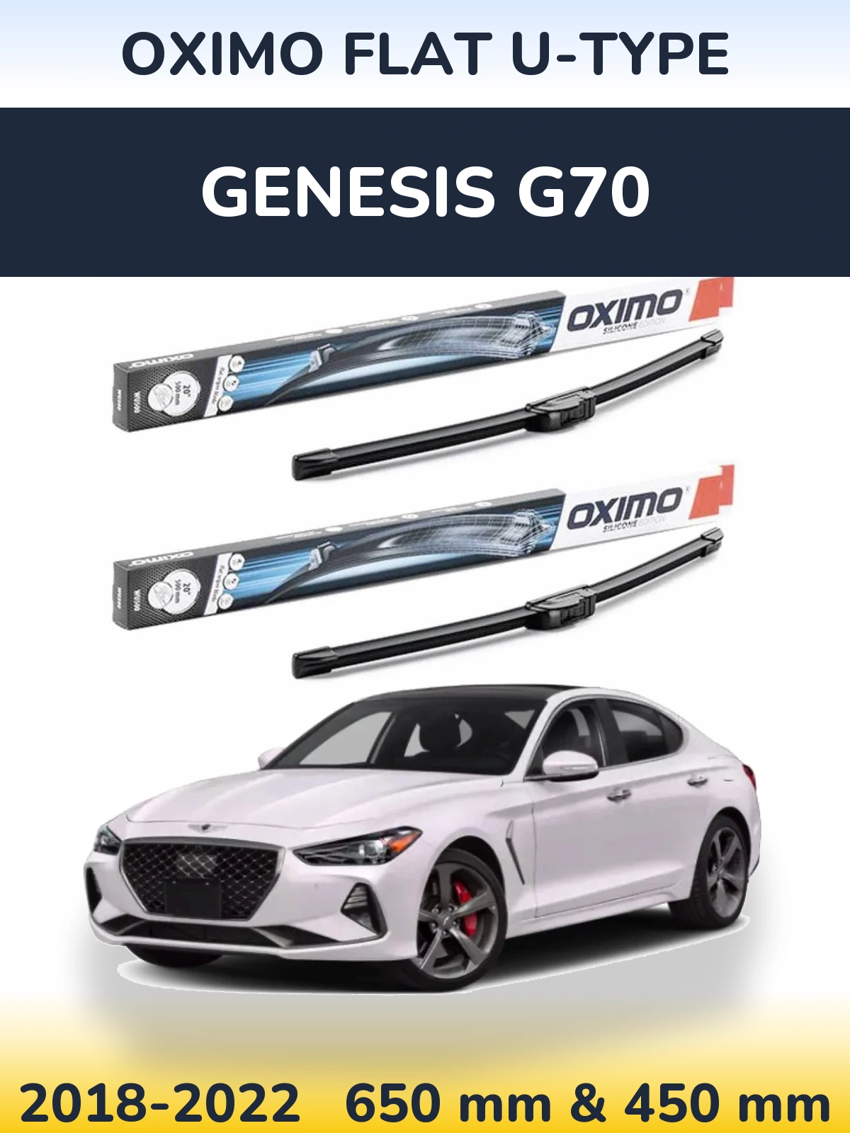 Front wiper blade set Oximo Flat U-type 650 & 450 мм for Genesis G70 2018-2022