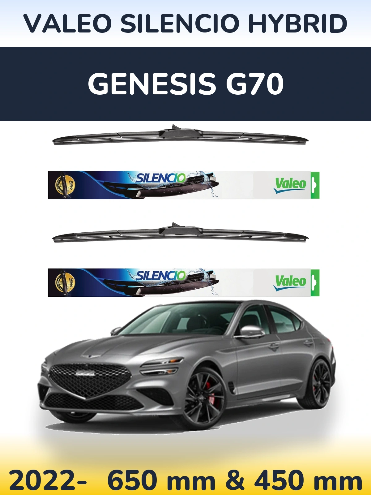 Комплект передніх щіток Valeo Silencio Hybrid 650 & 450 мм для Genesis G70 2022-2026