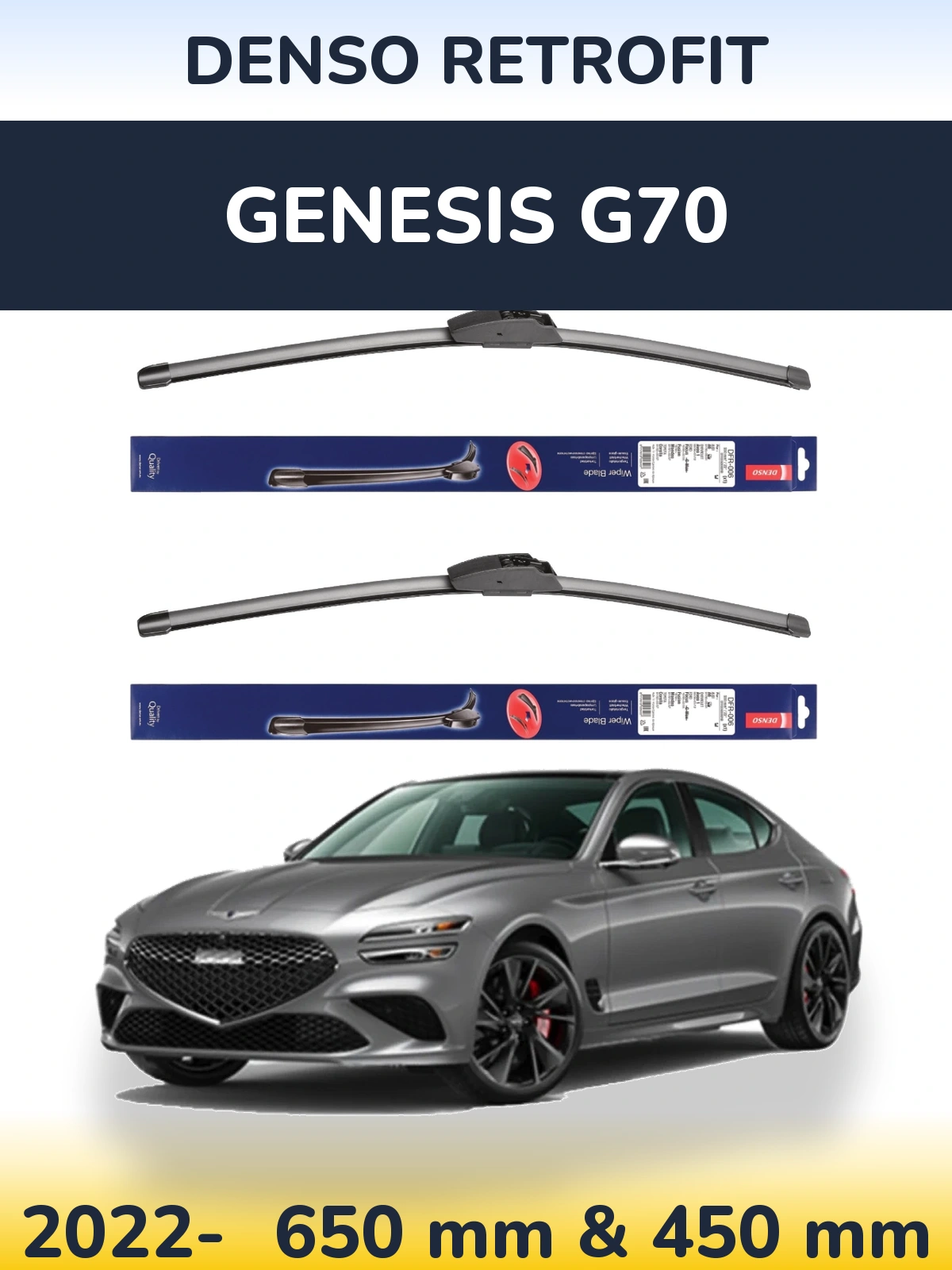 Front wiper blade set Denso Retrofit 650 & 450 мм for Genesis G70 2022-2026