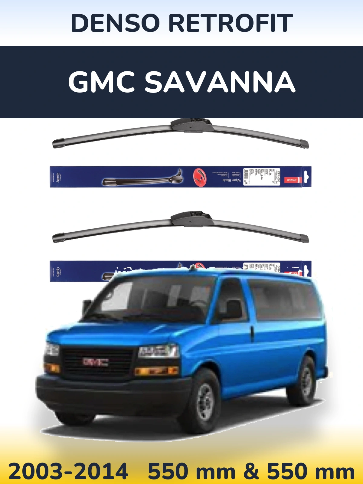 Komplet przednich wycieraczek Denso Retrofit 550 & 550 mm do GMC Savanna 2003-2014
