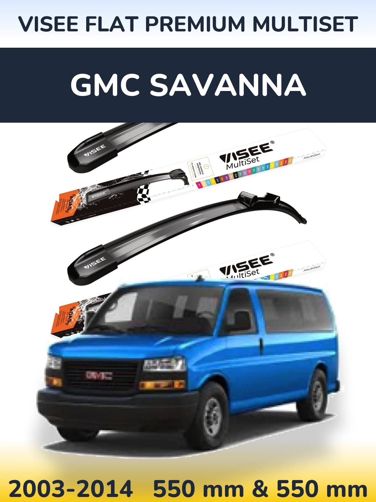 Комплект передних дворников VISEE FLAT PREMIUM MultiSet 550 & 550 мм для GMC Savanna 2003-2014