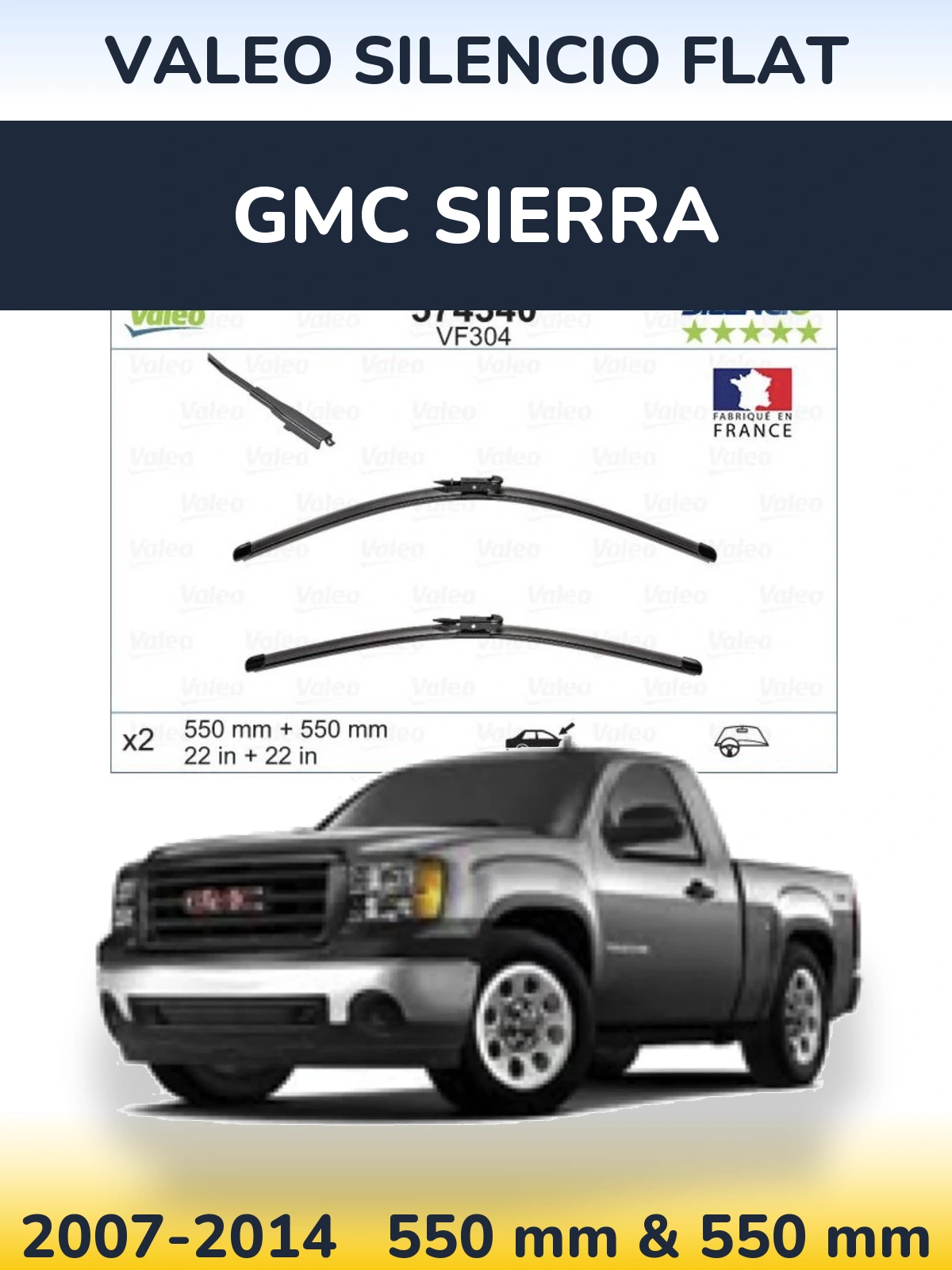 Komplet przednich wycieraczek Valeo Silencio Flat 550 & 550 mm do GMC Sierra 2007-2014