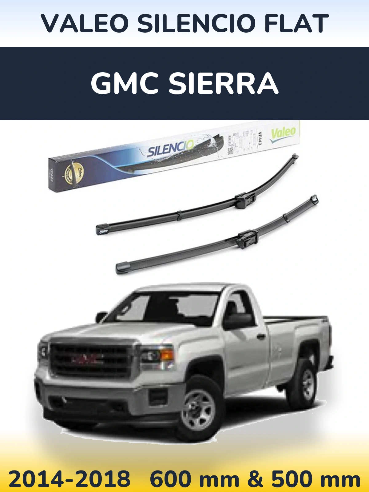 Front wiper blade set Valeo Silencio Flat 600 & 500 мм for GMC Sierra 2014-2018