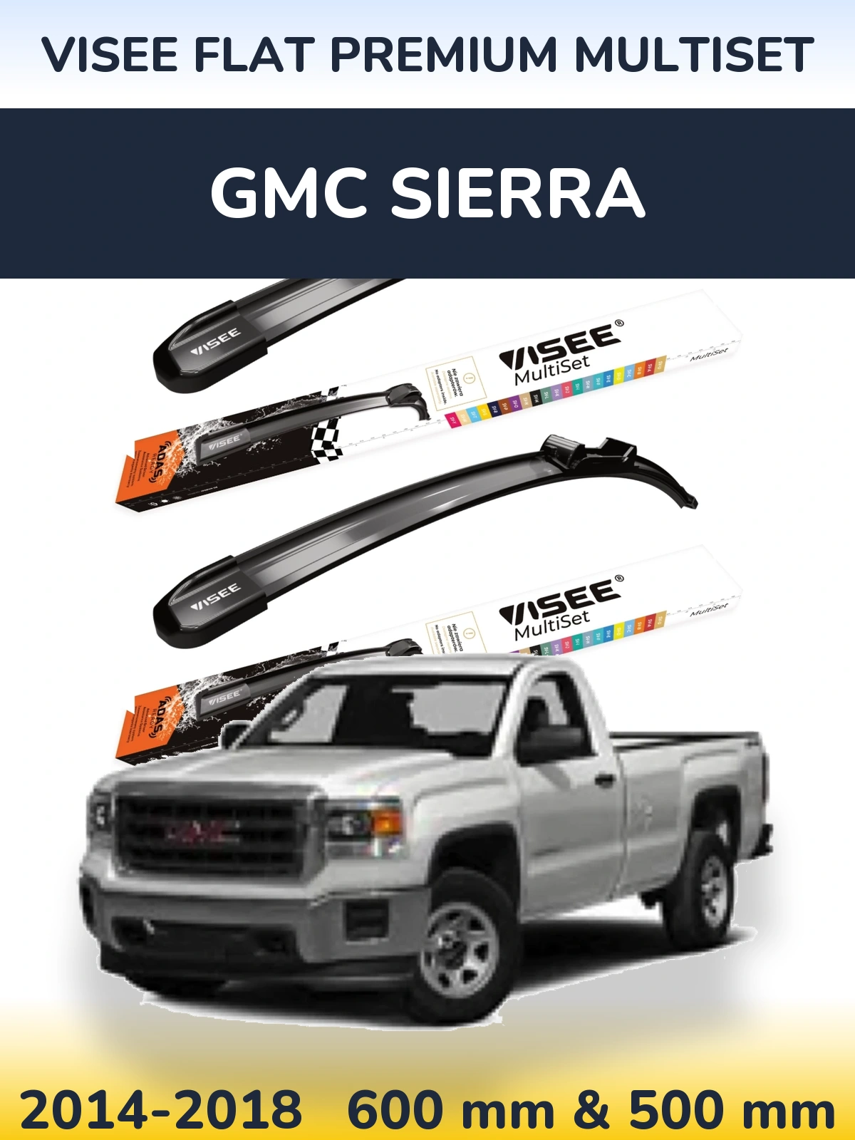Front wiper blade set VISEE FLAT PREMIUM MultiSet 600 & 500 мм for GMC Sierra 2014-2018