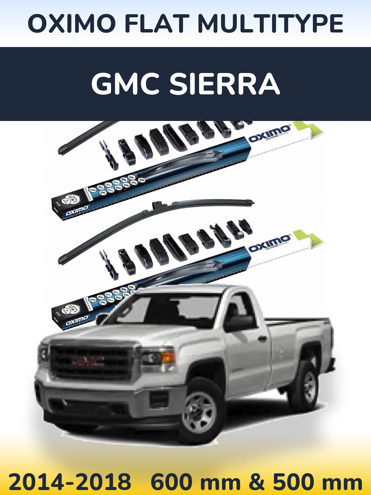 Front wiper blade set Oximo Flat MultiTypee 600 & 500 мм for GMC Sierra 2014-2018