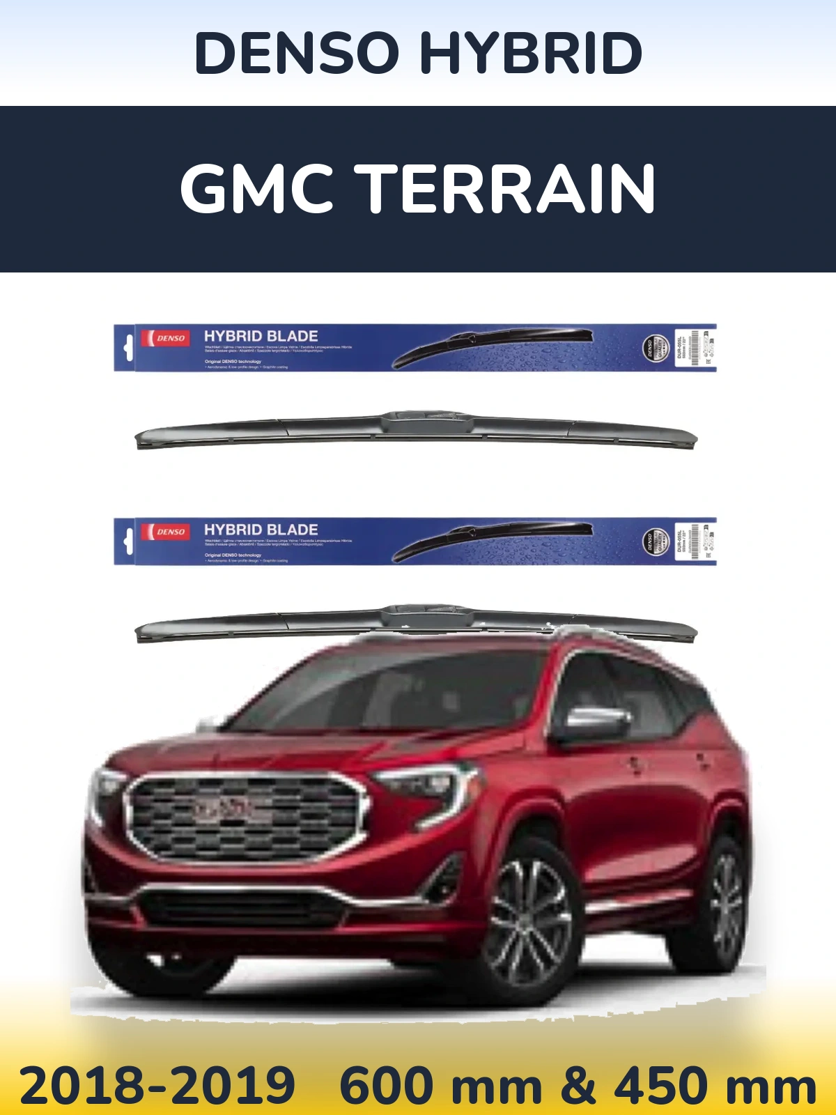 Front wiper blade set Denso Hybrid 600 & 450 mm for GMC Terrain 2018-2019