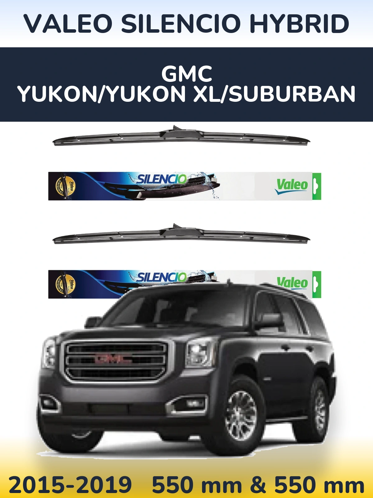 Front wiper blade set Valeo Silencio Hybrid 550 & 550 мм for GMC Yukon/Yukon XL/Suburban 2015-2019