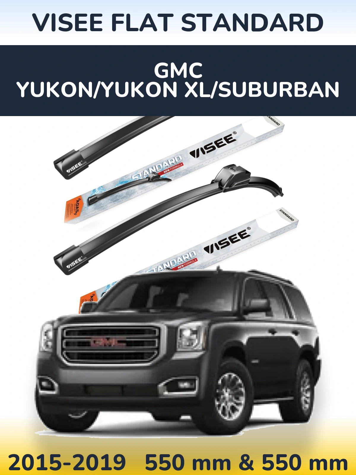Front wiper blade set VISEE FLAT STANDARD 550 & 550 мм for GMC Yukon/Yukon XL/Suburban 2015-2019