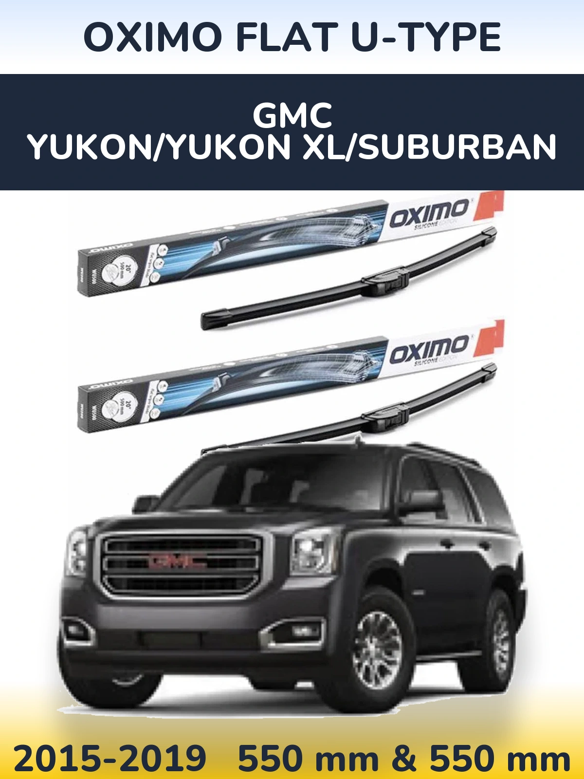 Front wiper blade set Oximo Flat U-type 550 & 550 мм for GMC Yukon/Yukon XL/Suburban 2015-2019