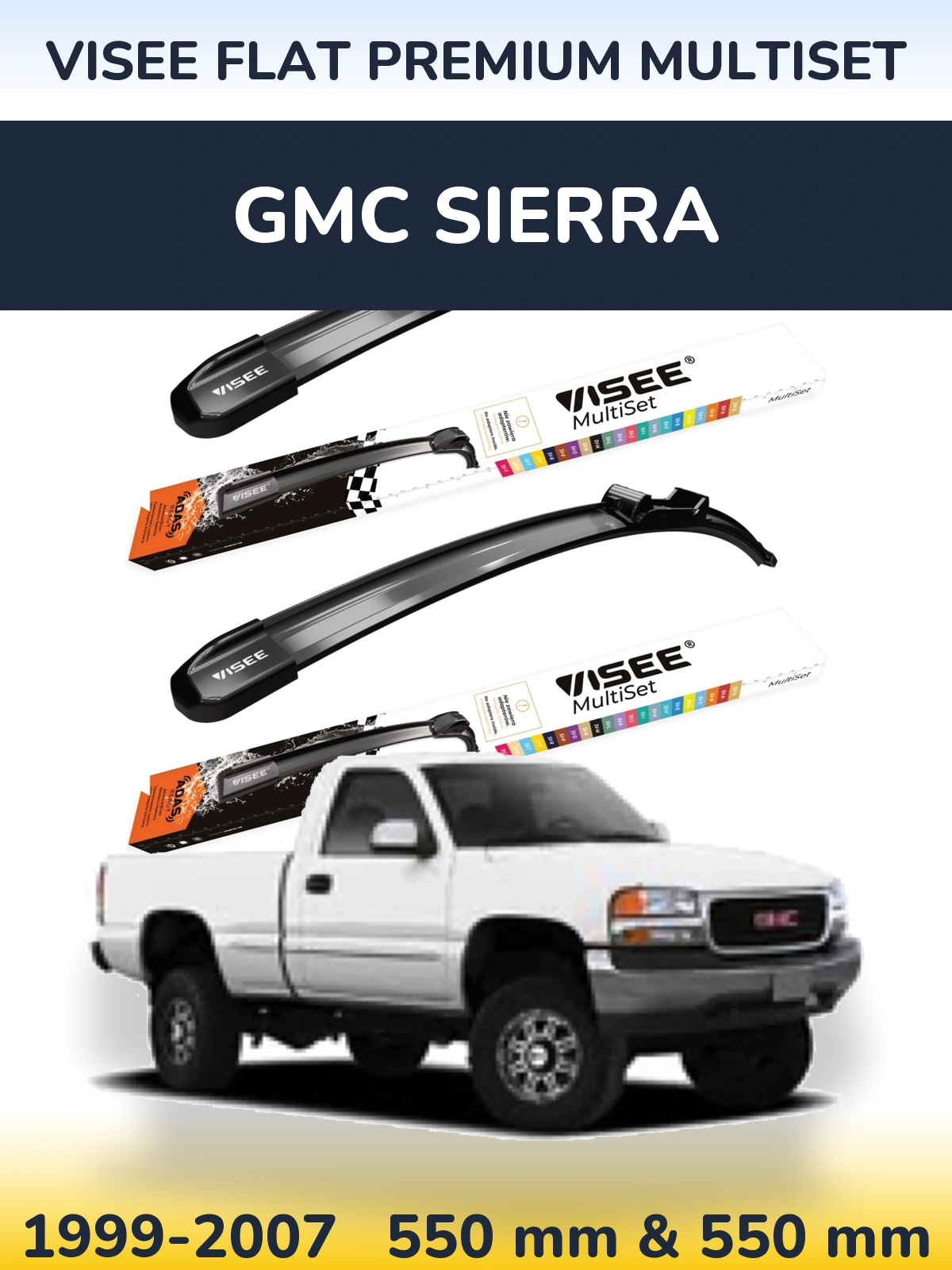 Комплект передних дворников VISEE FLAT PREMIUM MultiSet 550 & 550 мм для GMC Sierra 1999-2007