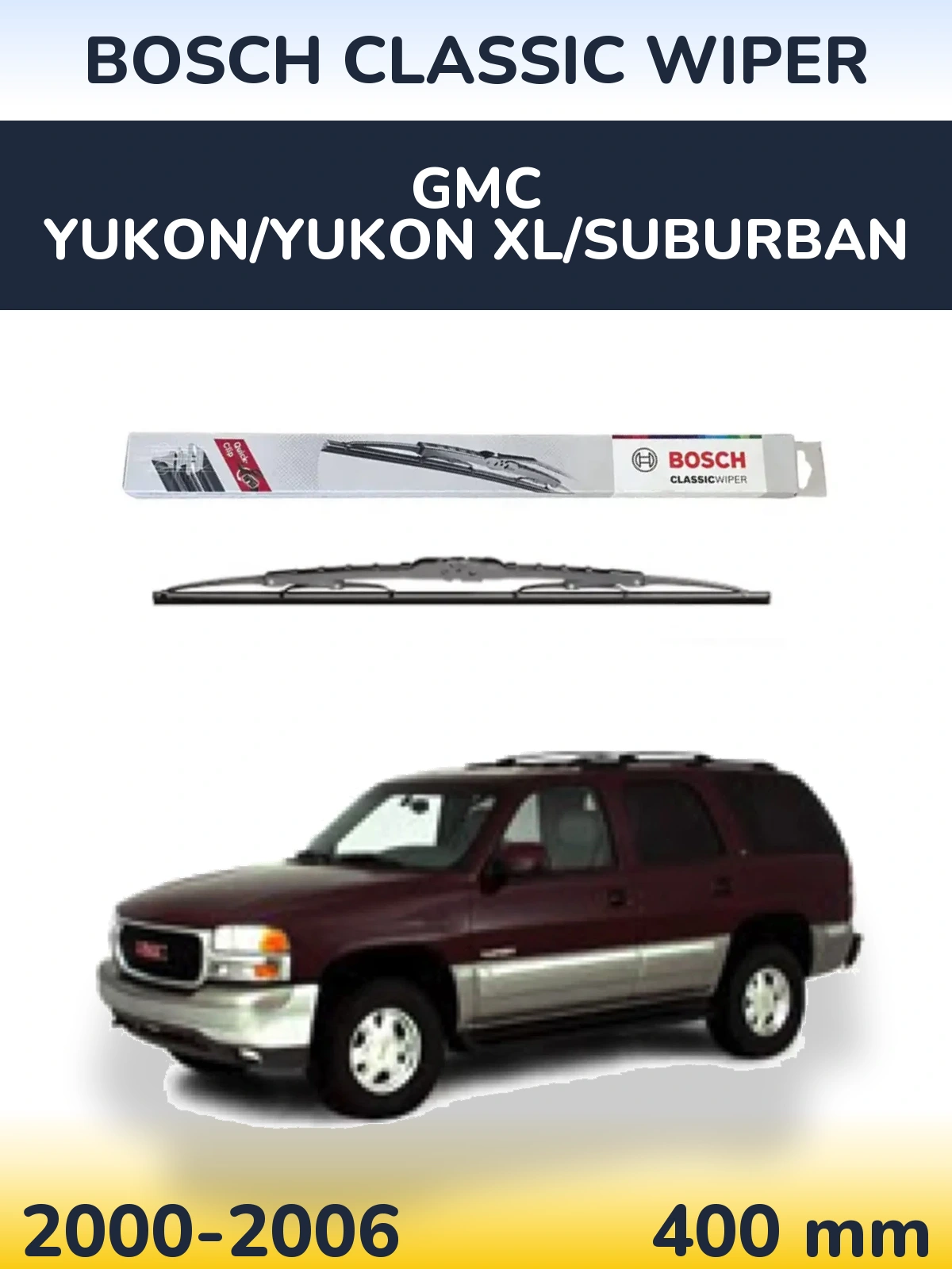 Rear wiper blade BOSCH Classic Wiper 400 мм for GMC Yukon/Yukon XL/Suburban 2000-2006