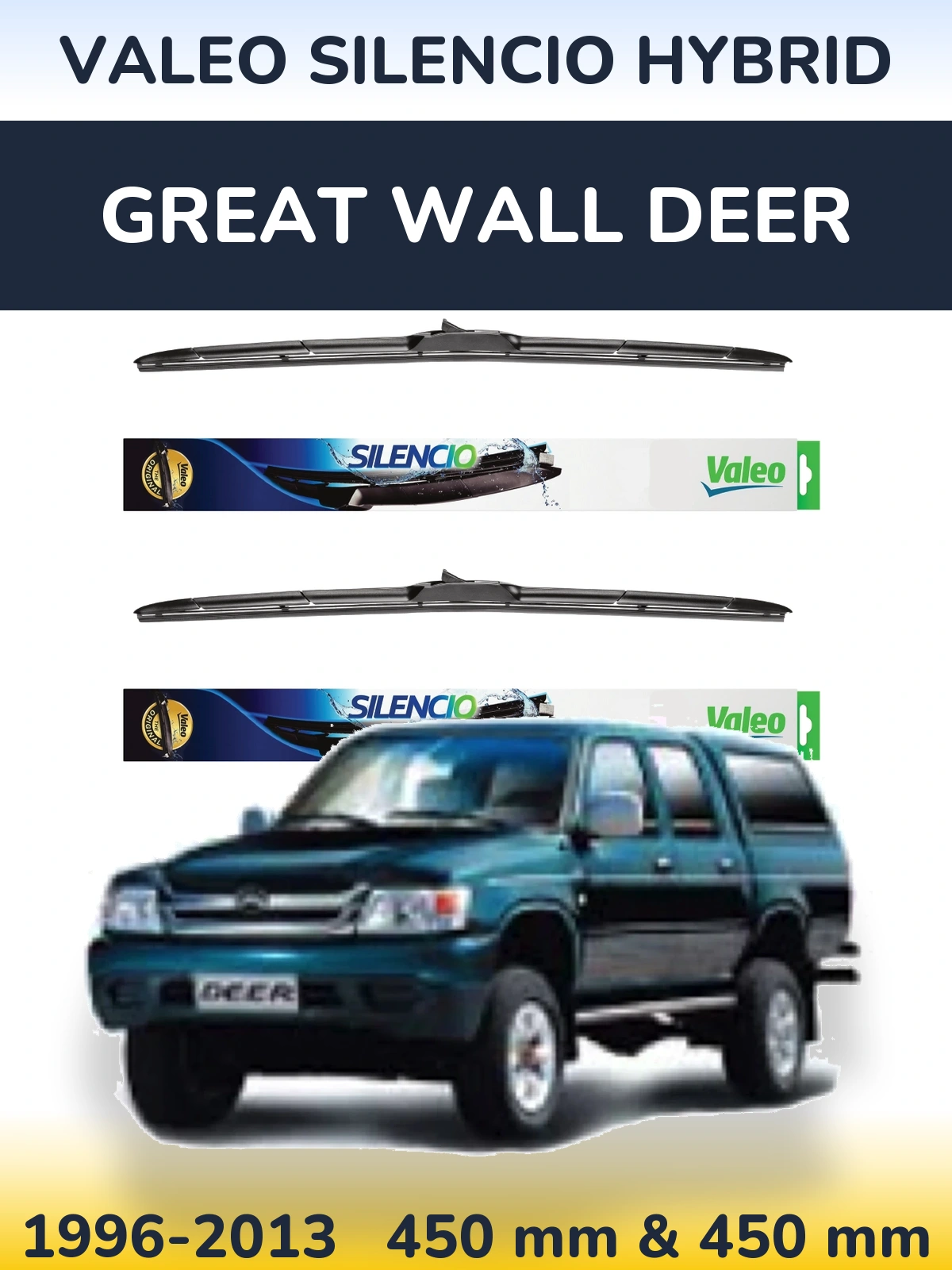 Комплект передних дворников Valeo Silencio Hybrid 450 & 450 мм для Great Wall Deer 1996-2013