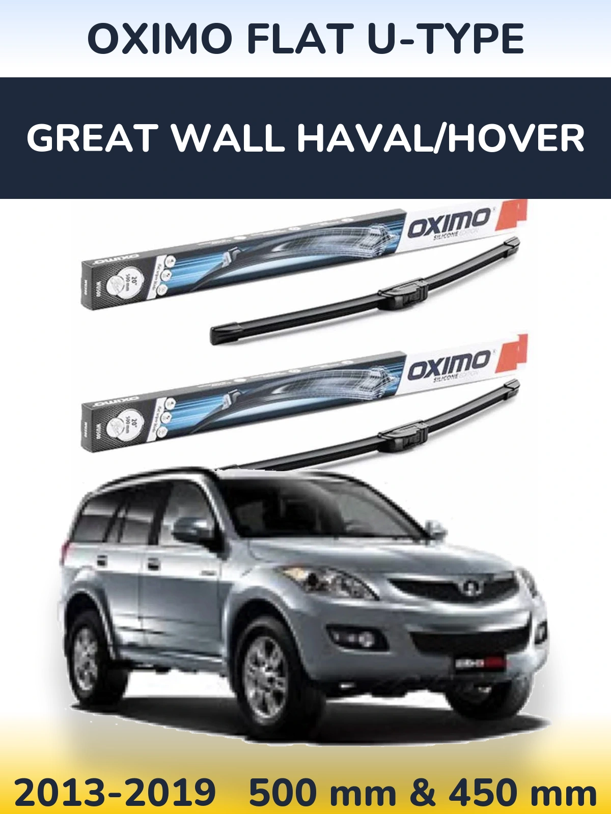 Комплект передних дворников Oximo Flat U-type 500 & 450 мм для Great Wall Haval/Hover 2013-2019