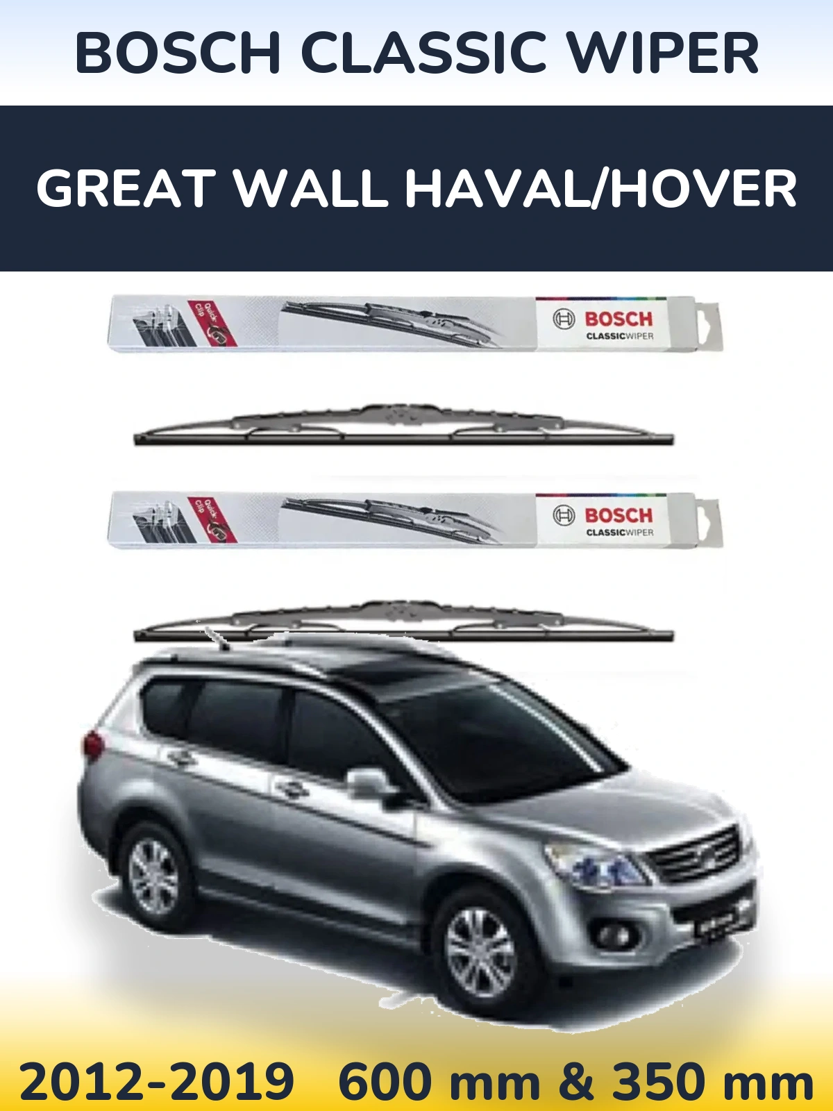 Front wiper blade set BOSCH Classic Wiper 600 & 340 мм for Great Wall Haval/Hover 2012-2019
