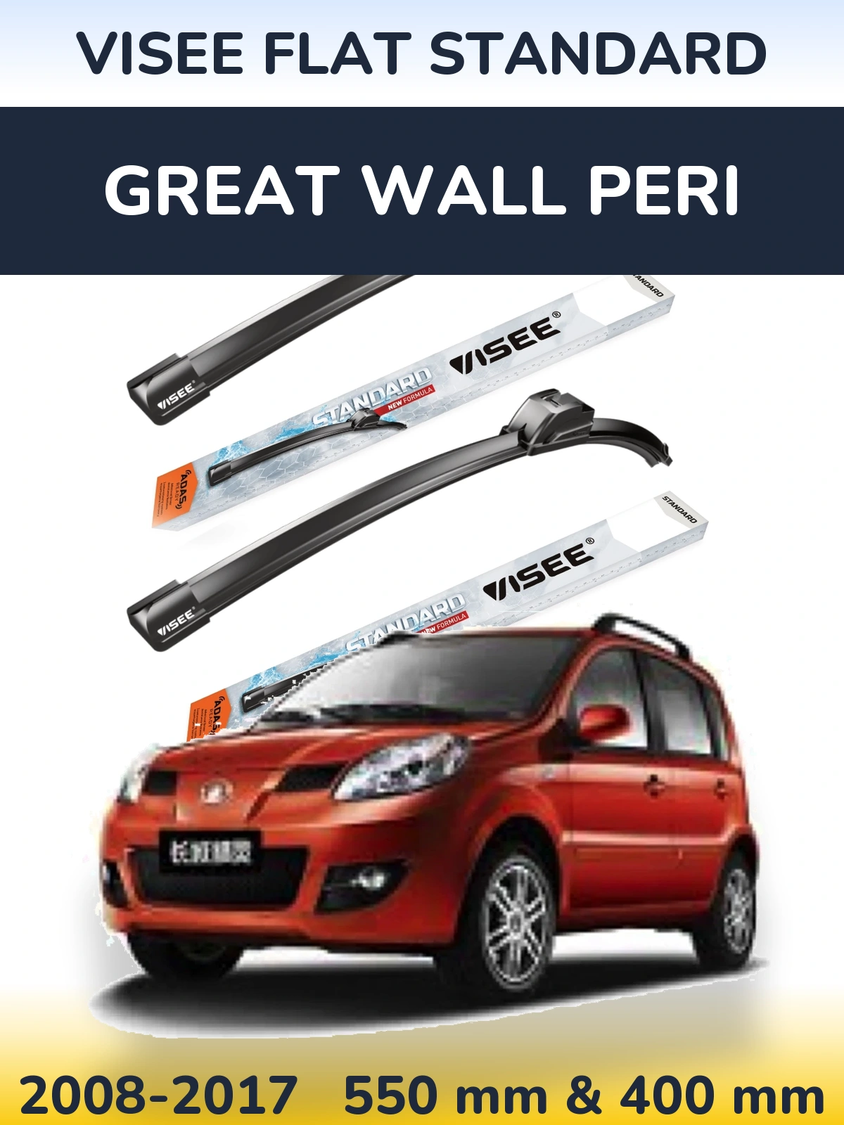 Front wiper blade set VISEE FLAT STANDARD 550 & 400 мм for Great Wall Peri 2008-2017