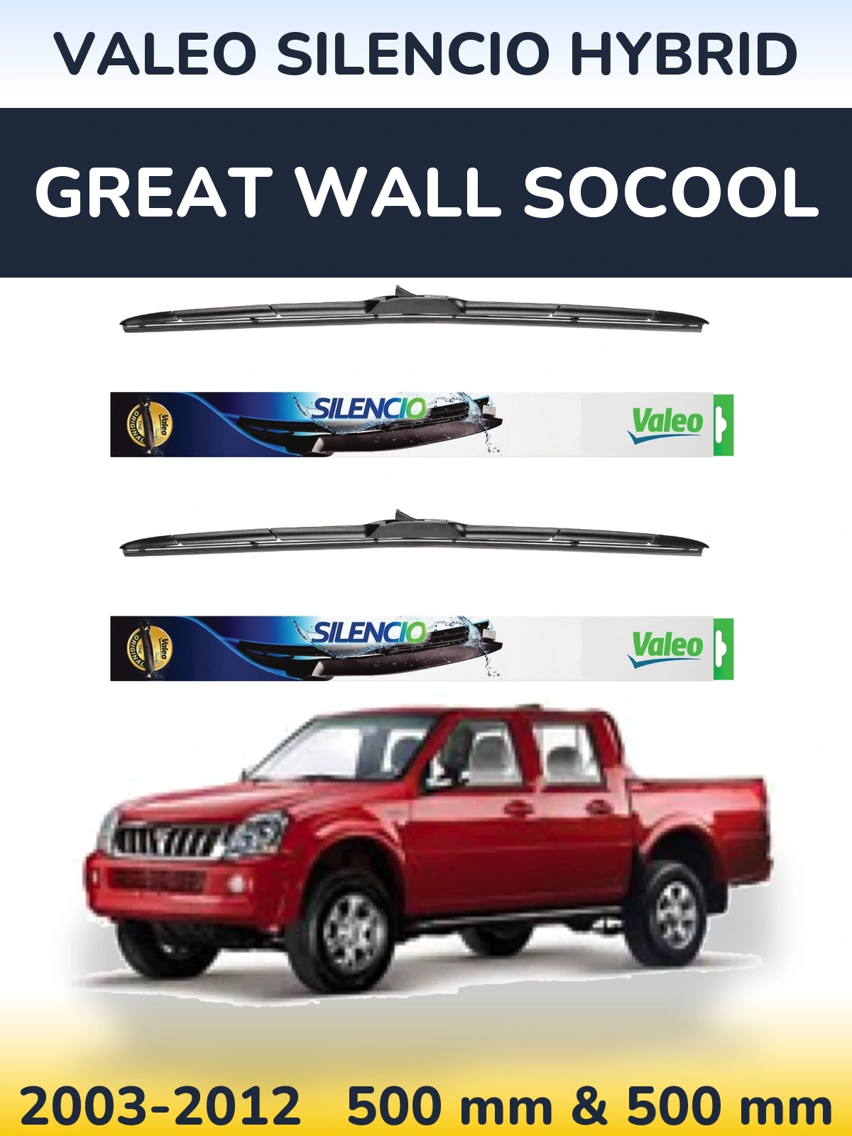 Front wiper blade set Valeo Silencio Hybrid 500 & 500 мм for Great Wall SoCool 2003-2012