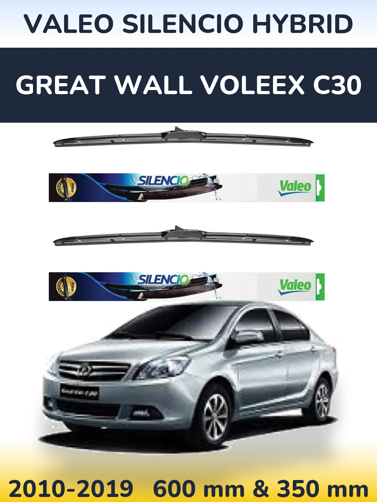 Komplet przednich wycieraczek Valeo Silencio Hybrid 600 & 350 mm do Great Wall Voleex C30 2010-2019