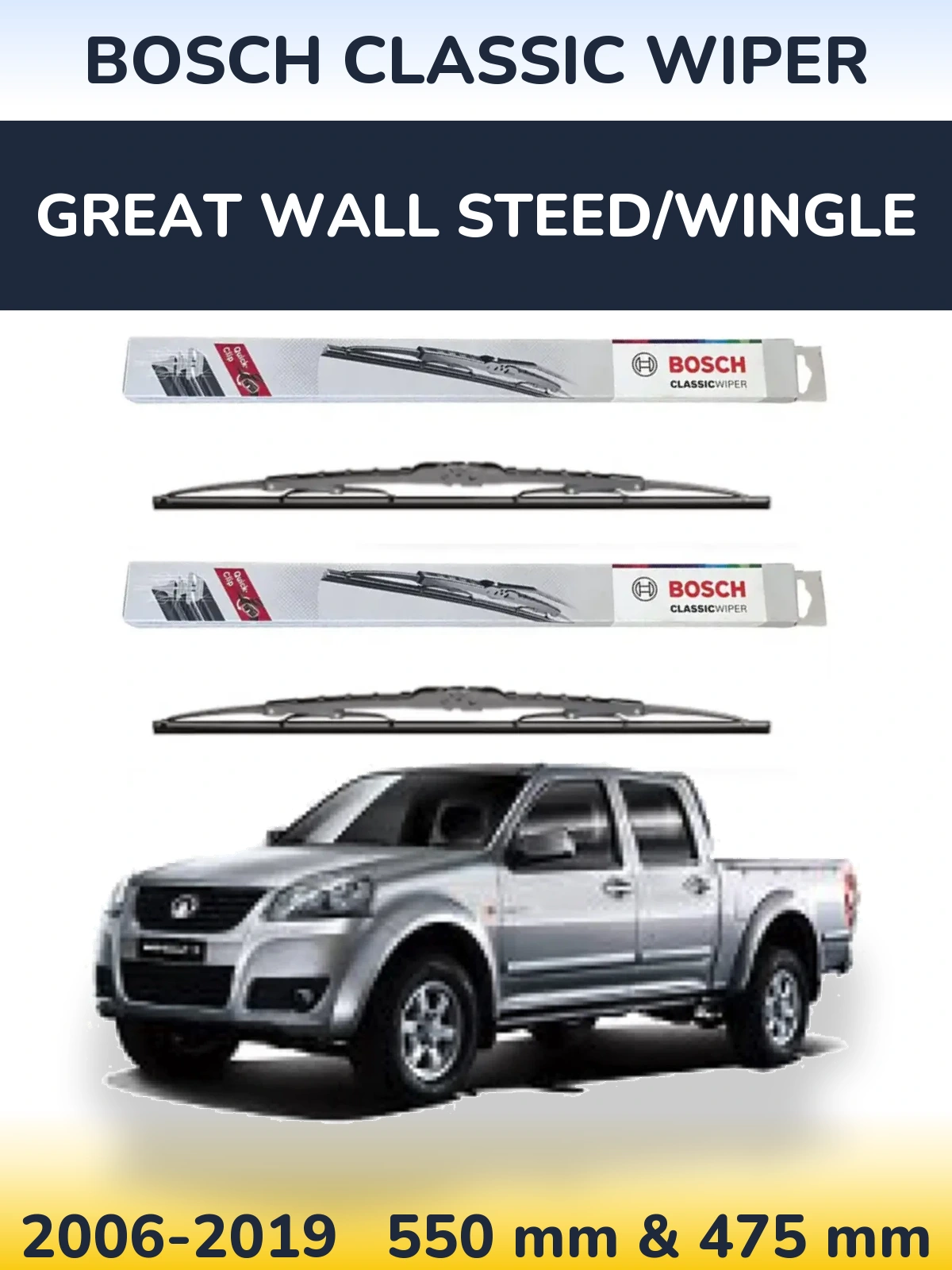 Komplet przednich wycieraczek BOSCH Classic Wiper 550 & 475 mm do Great Wall Steed/Wingle 2006-2019