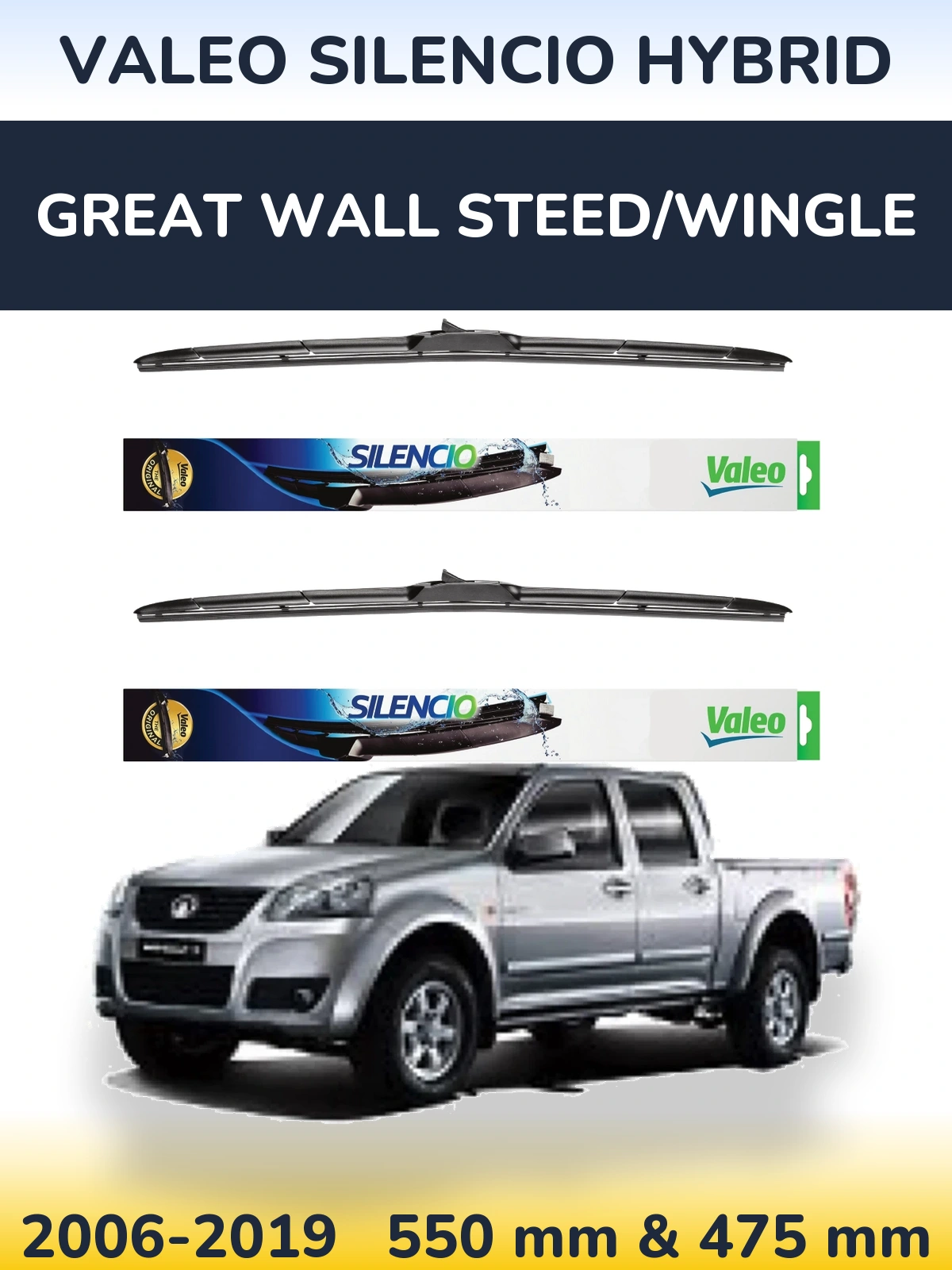 Комплект передних дворников Valeo Silencio Hybrid 550 & 475 мм для Great Wall Steed/Wingle 2006-2019