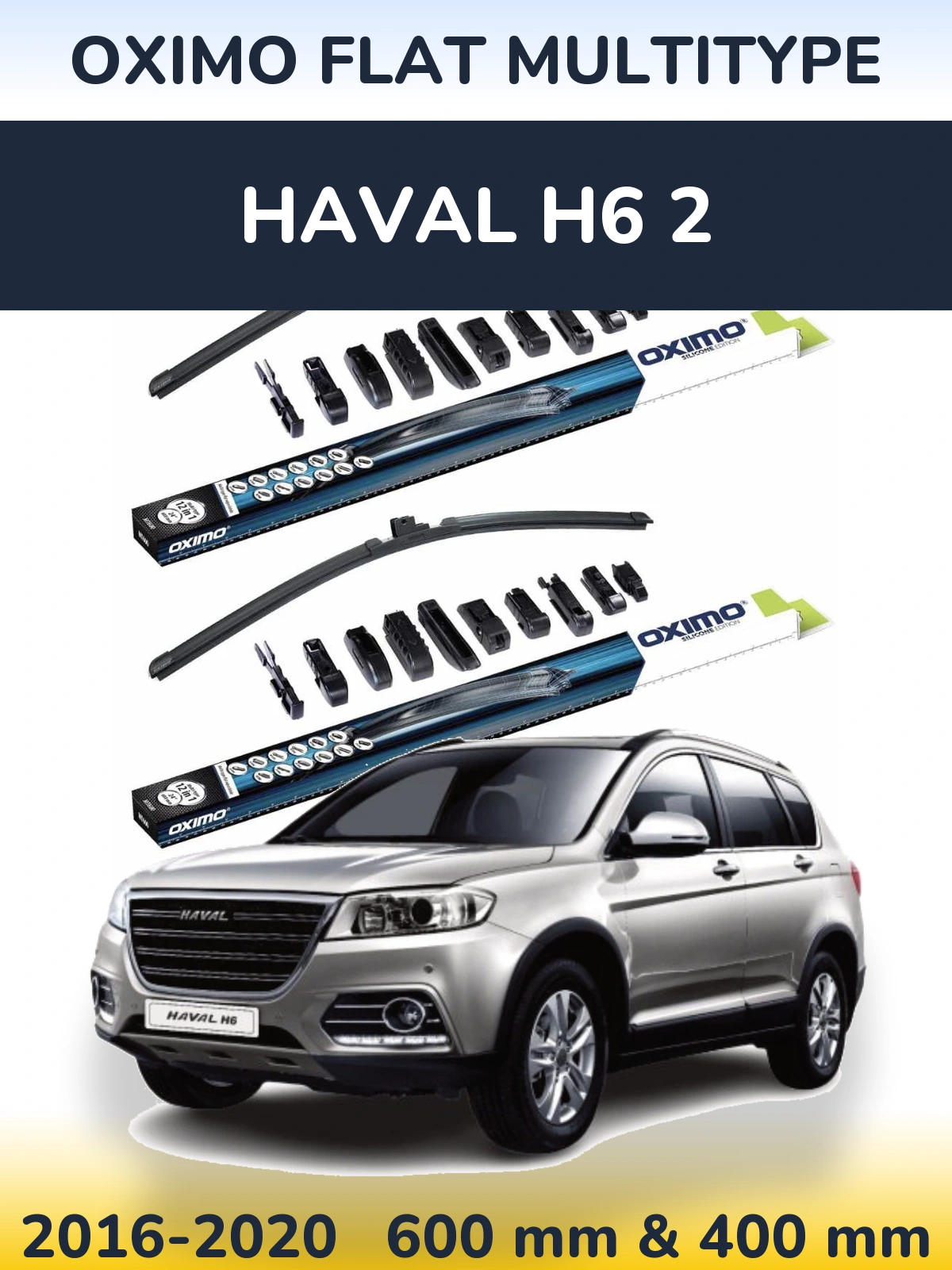Front wiper blade set Oximo Flat MultiTypee 600 & 400 мм for Haval H6 2 2016-2020
