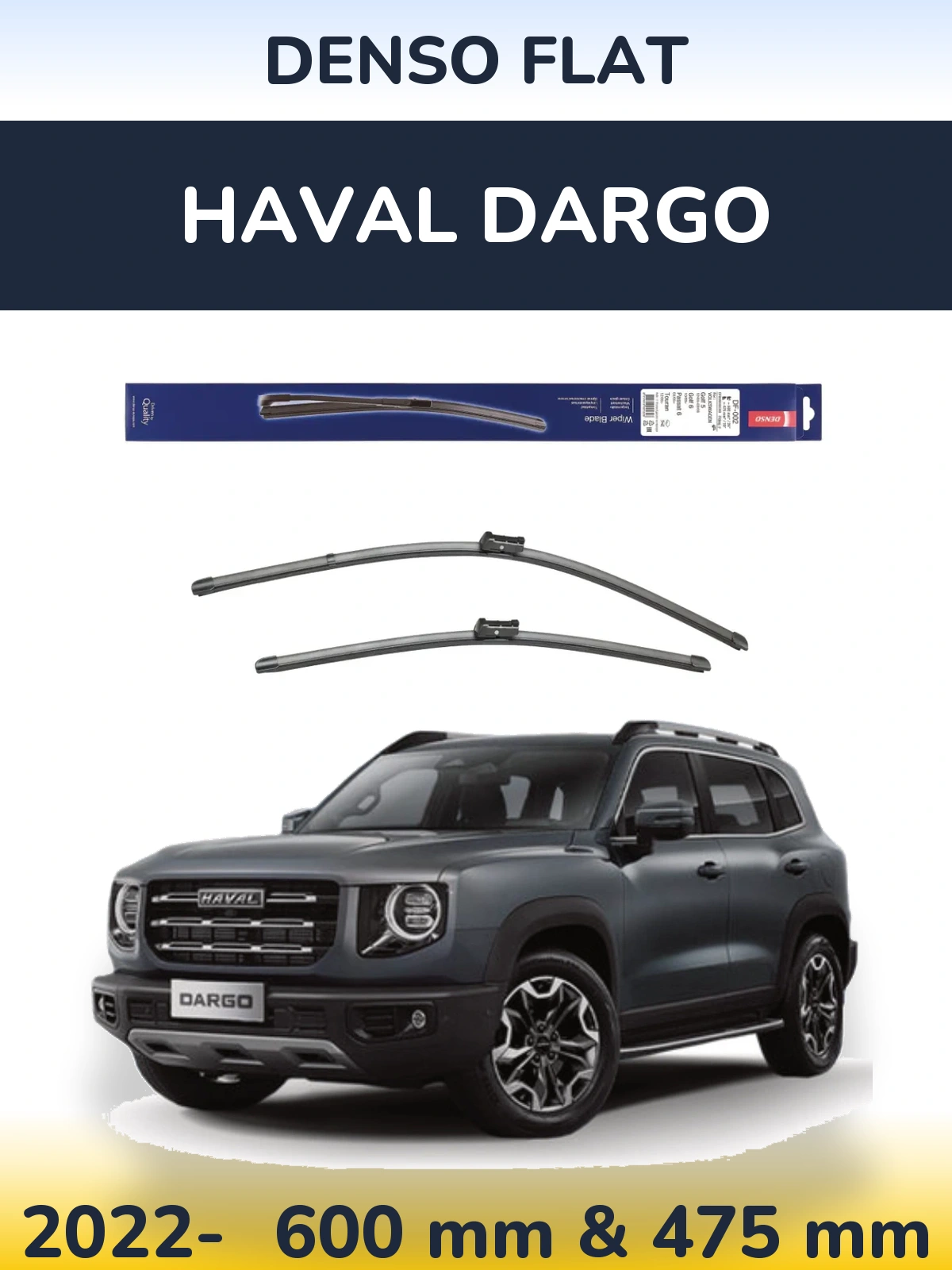 Front wiper blade set Denso Flat 600 & 475 mm for Haval Dargo 2022-2026