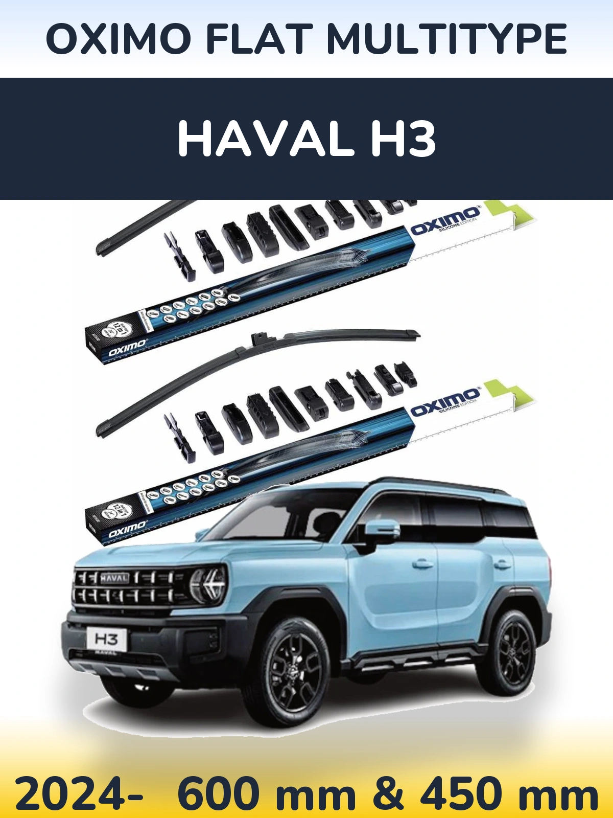 Front wiper blade set Oximo Flat MultiTypee 600 & 450 mm for Haval H3 2024-2026