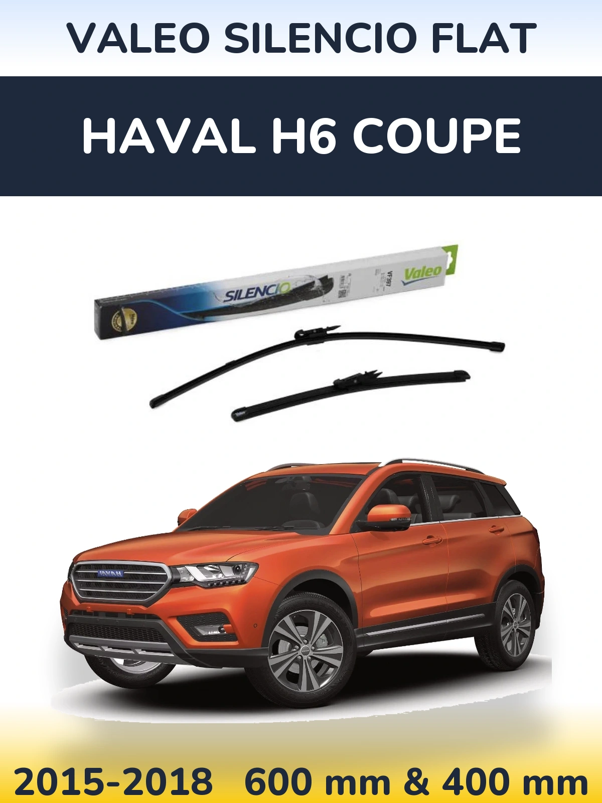 Front wiper blade set Valeo Silencio Flat 600 & 380 мм for Haval H6 coupe 2015-2018
