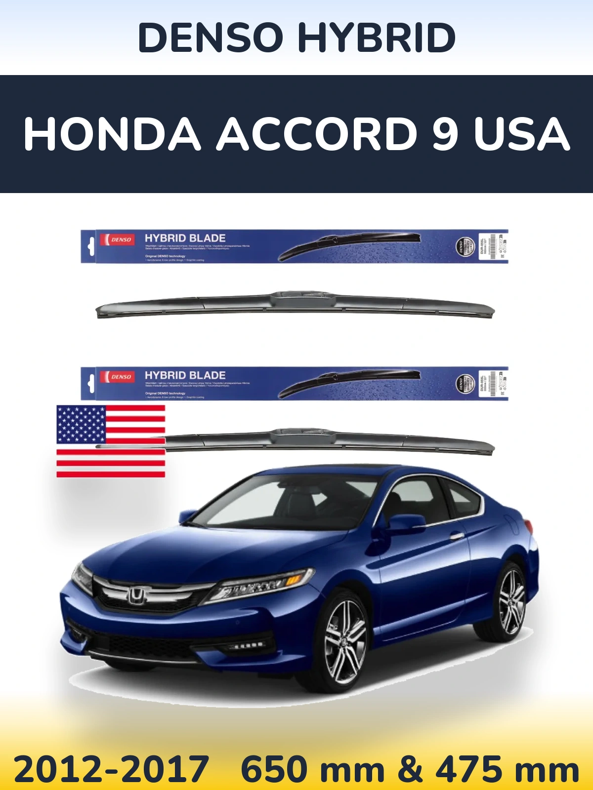 Komplet przednich wycieraczek Denso Hybrid 650 & 475 mm do Honda Accord 9 USA 2012-2017