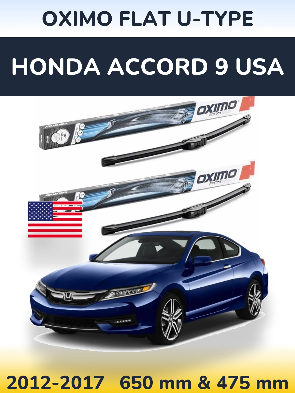 Komplet przednich wycieraczek Oximo Flat U-type 650 & 475 mm do Honda Accord 9 USA 2012-2017