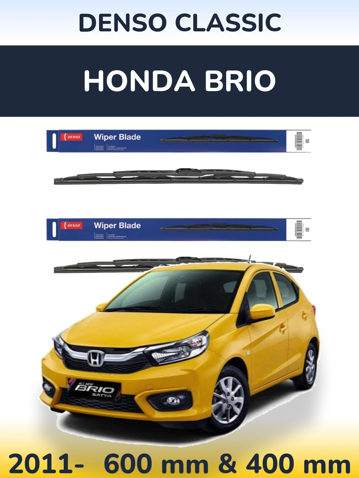 Front wiper blade set Denso Classic 600 & 400 mm for Honda Brio 2011-2026