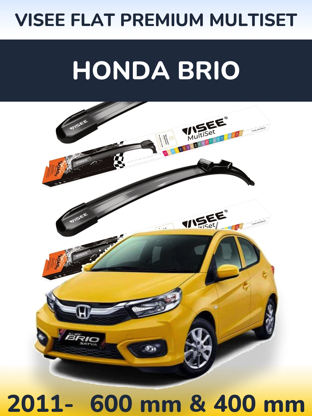 Комплект передніх щіток VISEE FLAT PREMIUM MultiSet 600 & 400 мм для Honda Brio 2011-2026