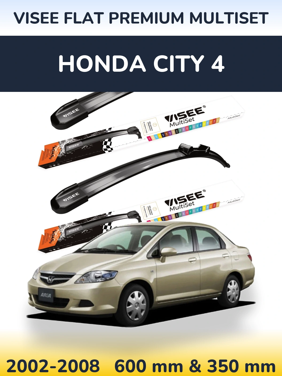 Front wiper blade set VISEE FLAT PREMIUM MultiSet 600 & 350 мм for Honda City 4 2002-2008