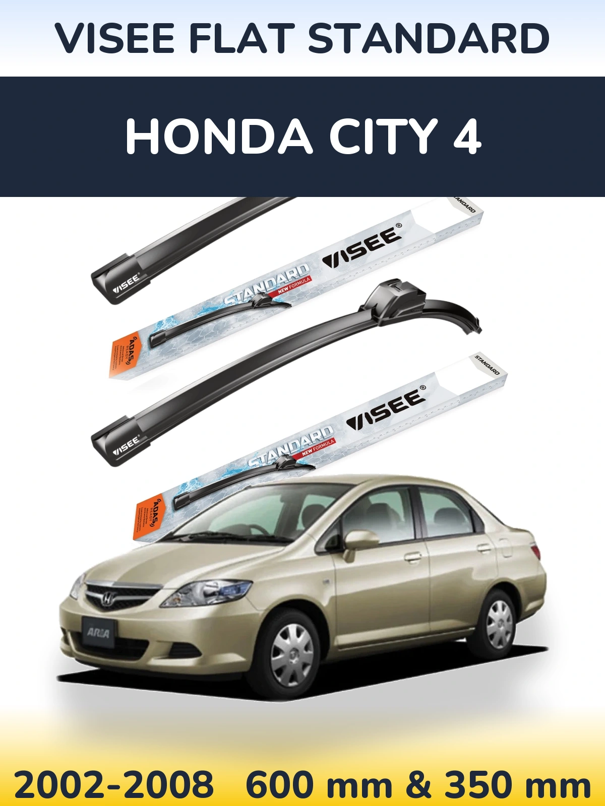 Front wiper blade set VISEE FLAT STANDARD 600 & 350 мм for Honda City 4 2002-2008