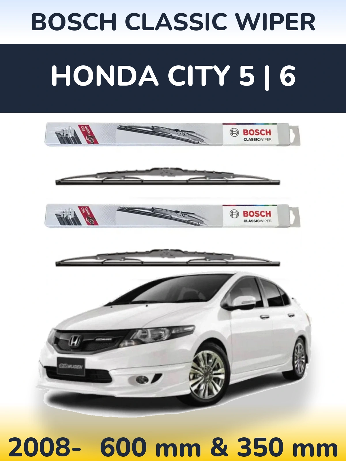 Front wiper blade set BOSCH Classic Wiper 600 & 340 мм for Honda City 5 | 6 2008-2026