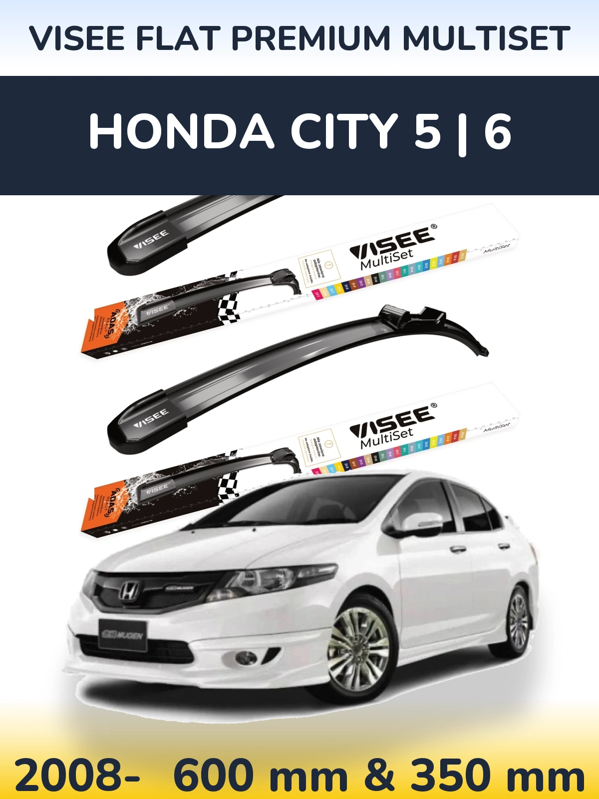 Front wiper blade set VISEE FLAT PREMIUM MultiSet 600 & 350 mm for Honda City 5 | 6 2008-2026