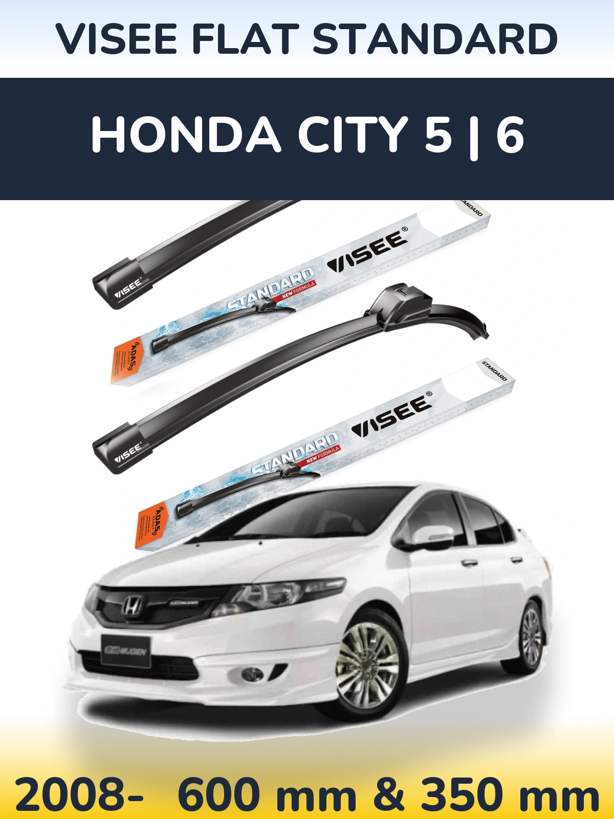 Front wiper blade set VISEE FLAT STANDARD 600 & 350 мм for Honda City 5 | 6 2008-2026