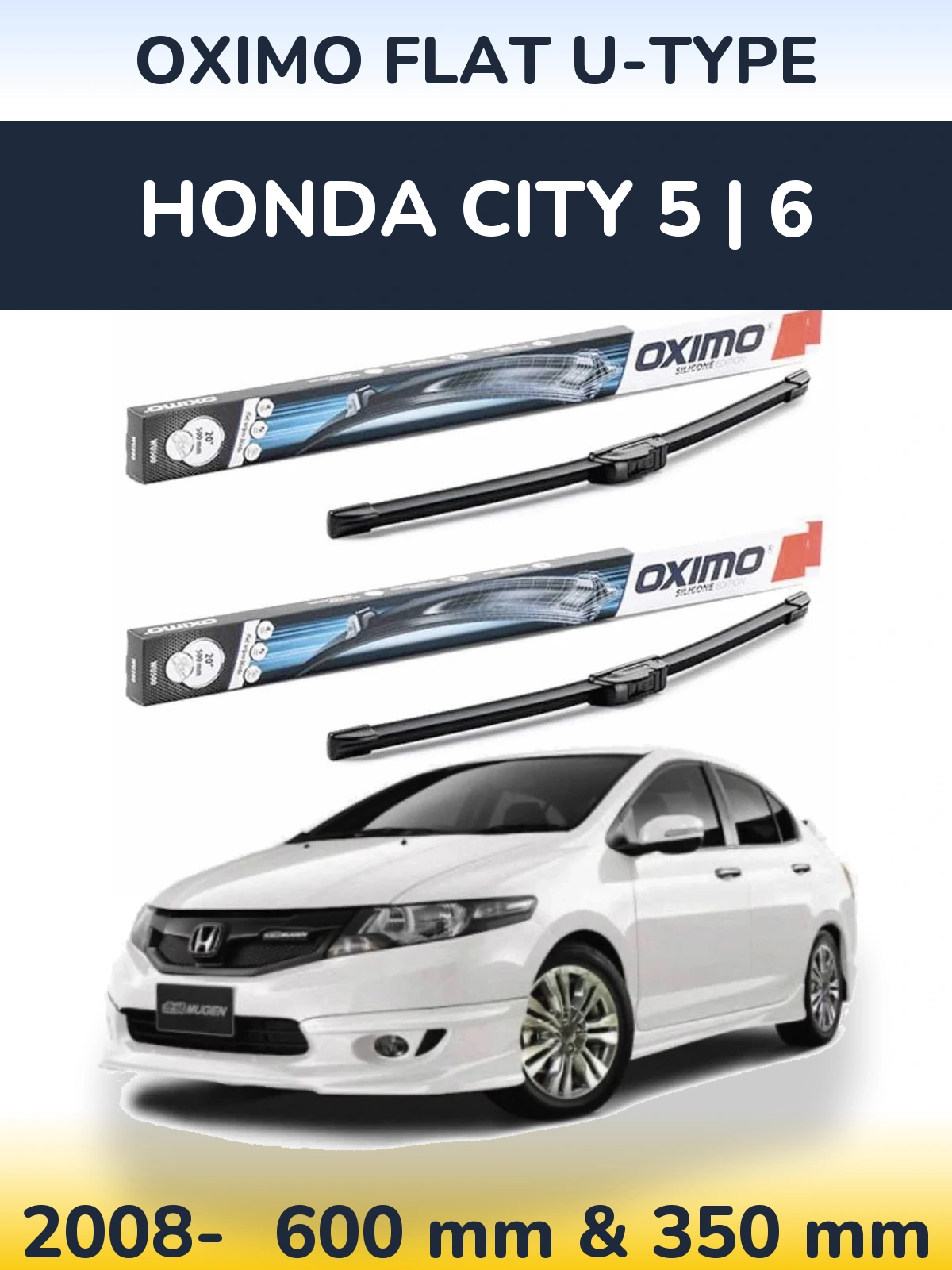Front wiper blade set Oximo Flat U-type 600 & 350 мм for Honda City 5 | 6 2008-2026
