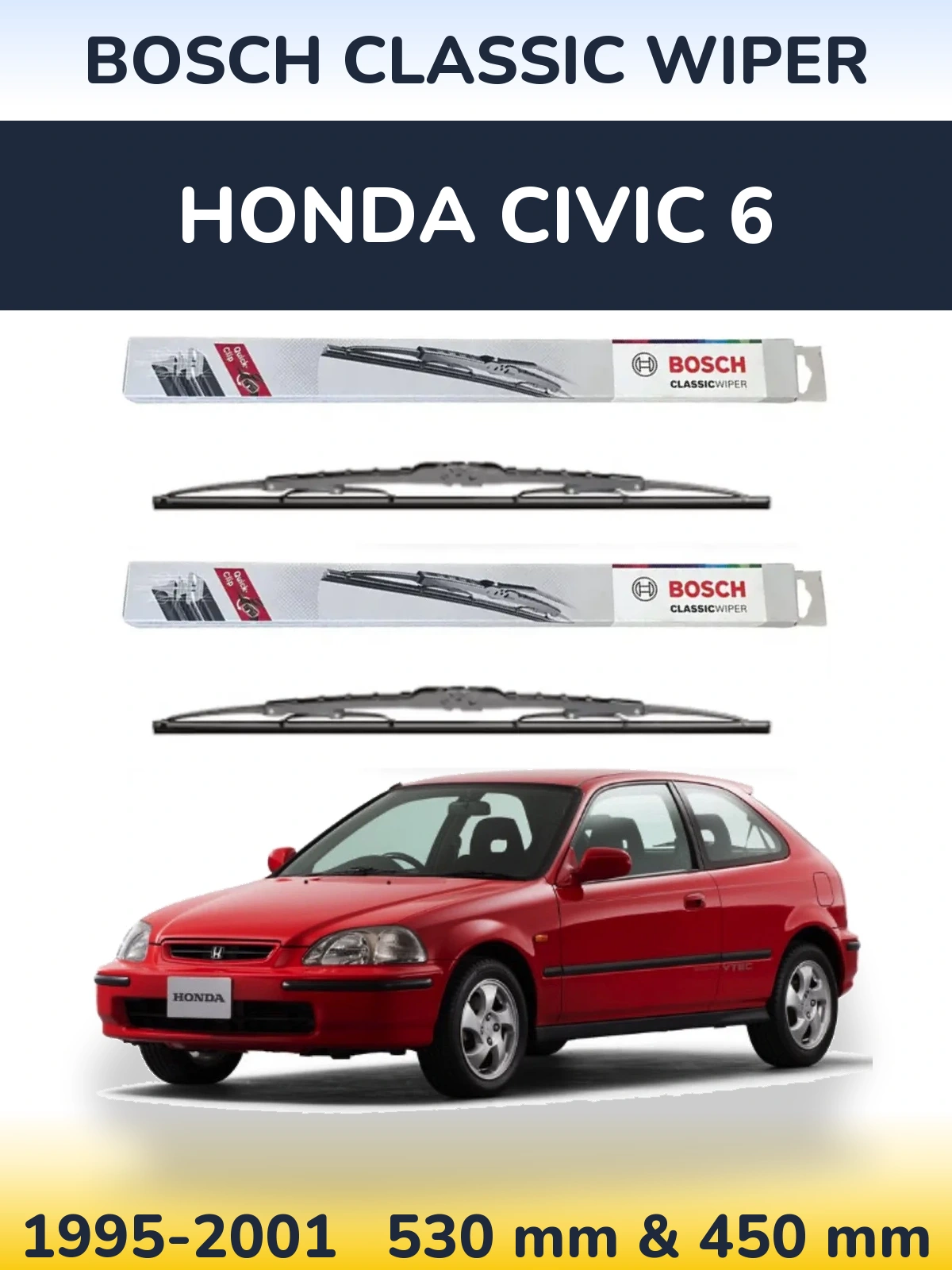 Комплект передних дворников BOSCH Classic Wiper 530 & 450 мм для Honda Civic 6 1995-2001