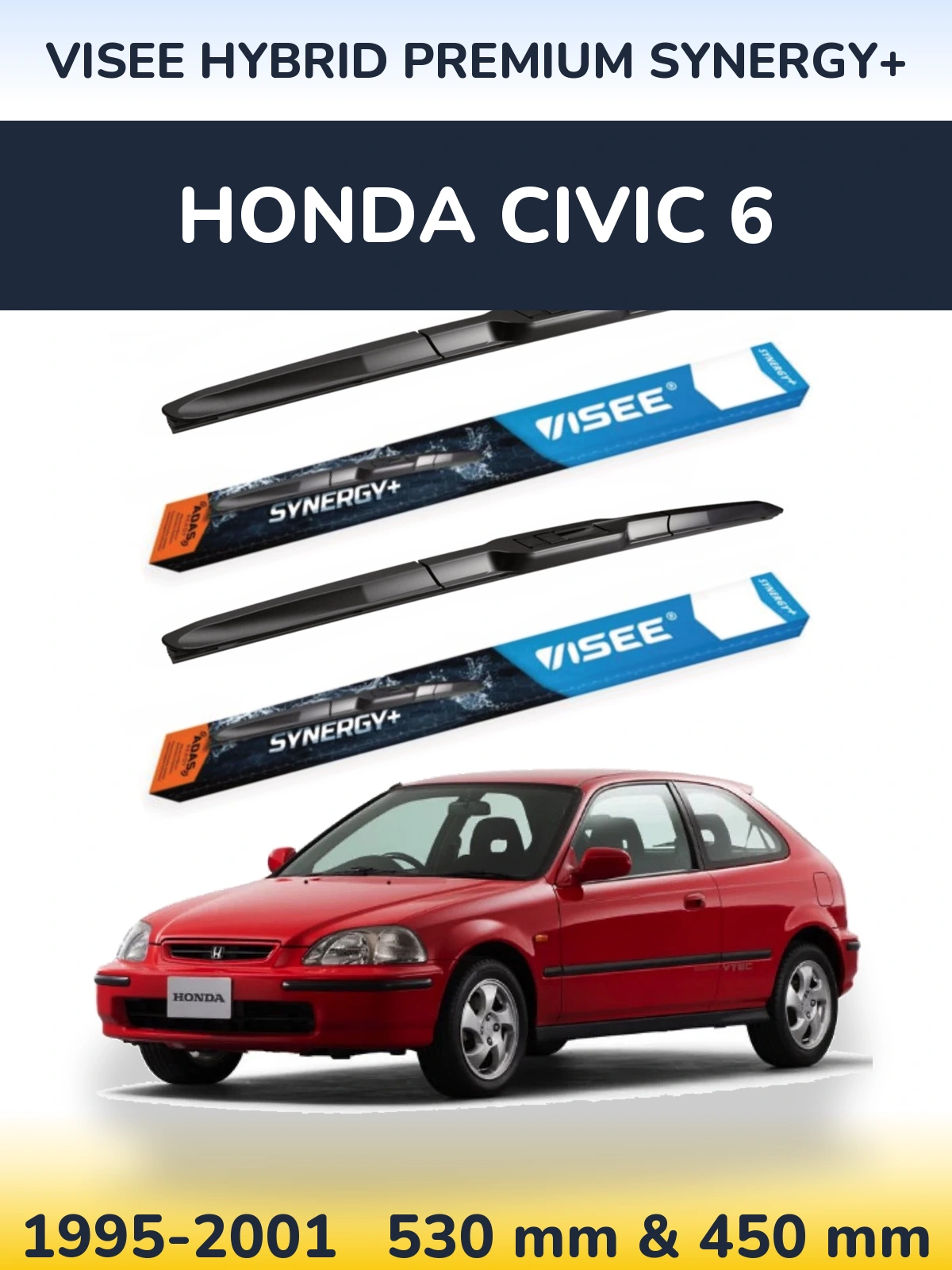 Комплект передних дворников VISEE HYBRID PREMIUM SYNERGY+ 530 & 450 мм для Honda Civic 6 1995-2001