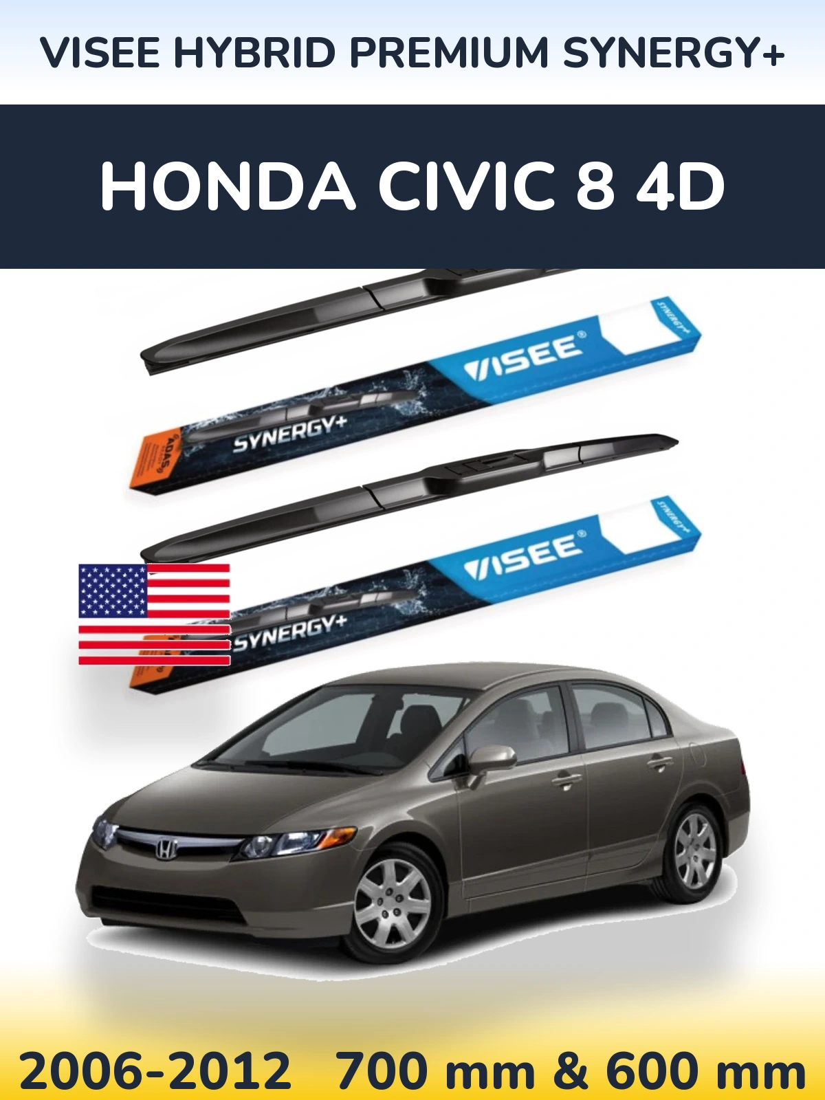 Комплект передних дворников VISEE HYBRID PREMIUM SYNERGY+ 700 & 600 мм для Honda Civic 8 4D 2006-2012