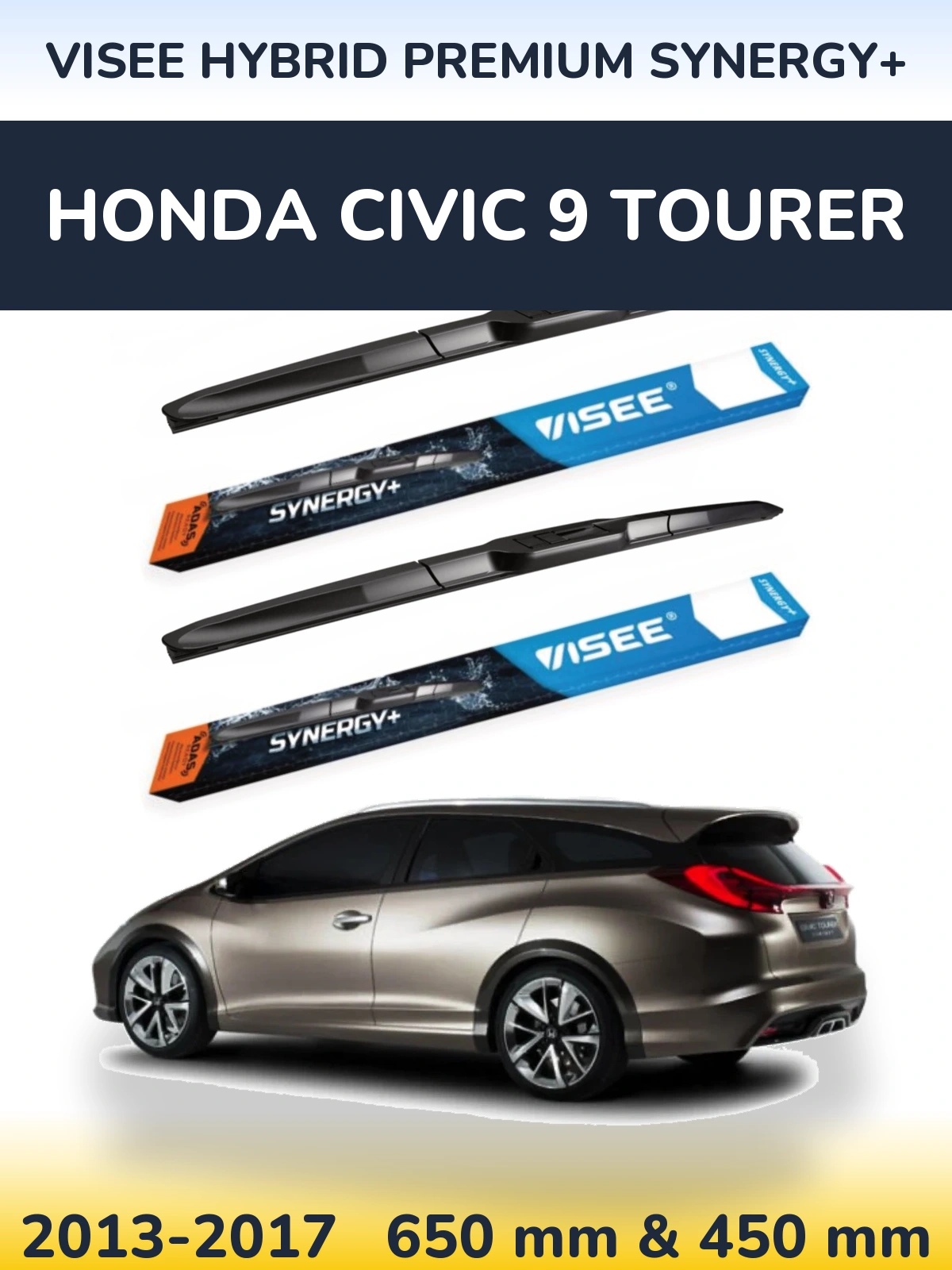 Комплект передних дворников VISEE HYBRID PREMIUM SYNERGY+ 650 & 450 мм для Honda Civic 9 Tourer 2013-2017