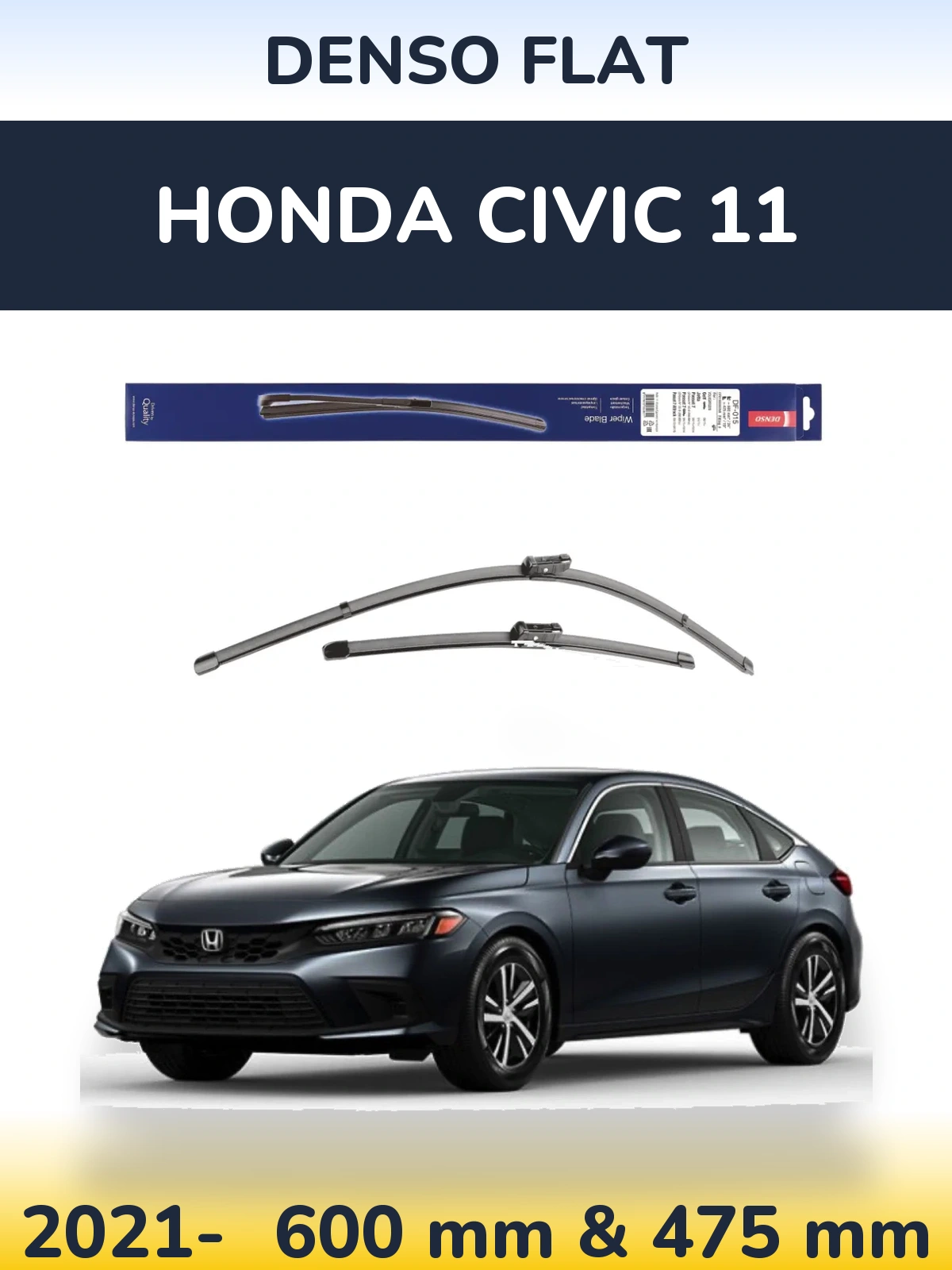 Комплект передніх щіток Denso Flat 600 & 475 мм для Honda Civic 11 2021-2026