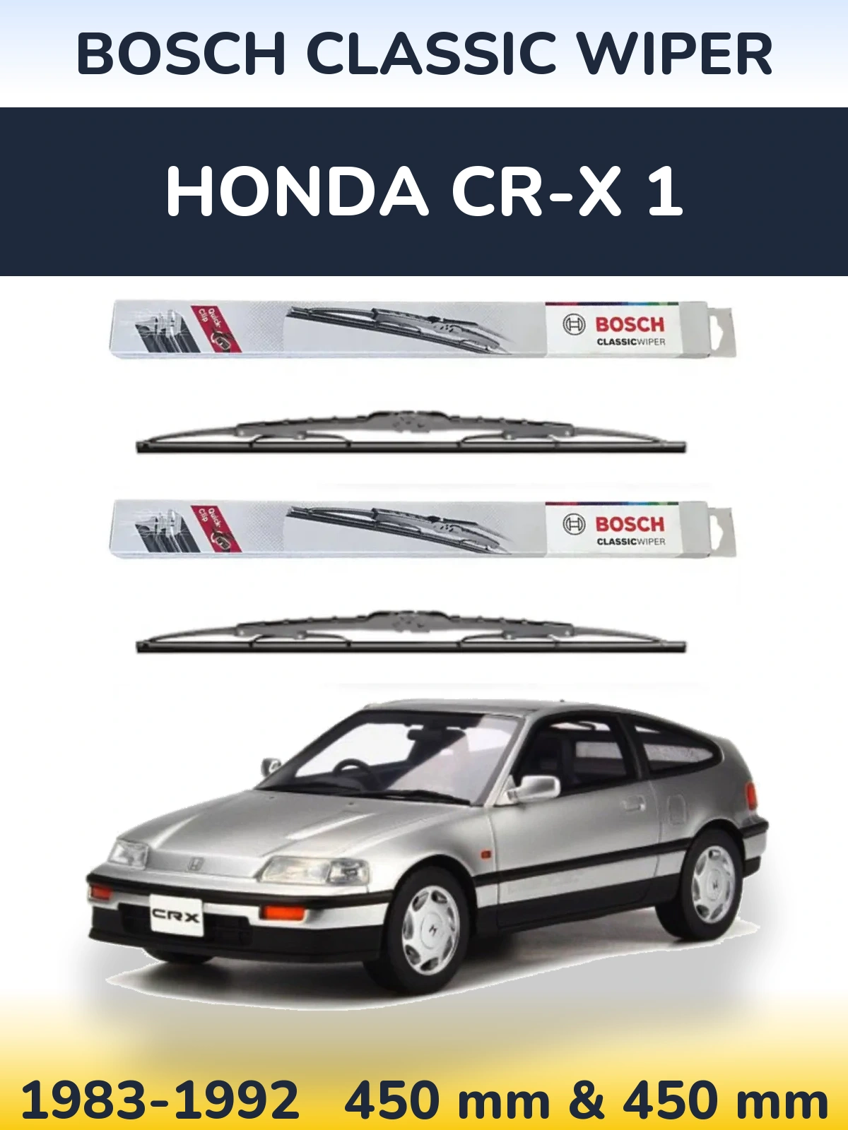 Front wiper blade set BOSCH Classic Wiper 450 & 450 мм for Honda CR-X 1 1983-1992