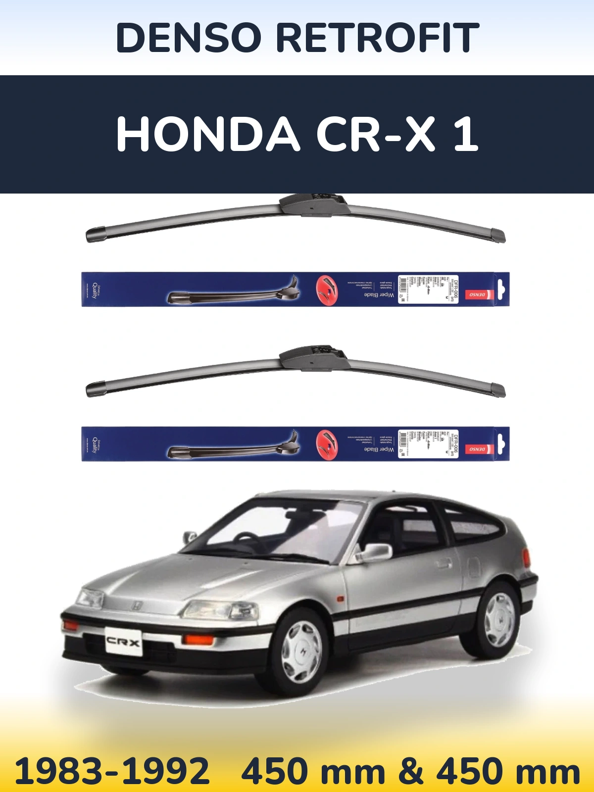 Front wiper blade set Denso Retrofit 450 & 450 мм for Honda CR-X 1 1983-1992